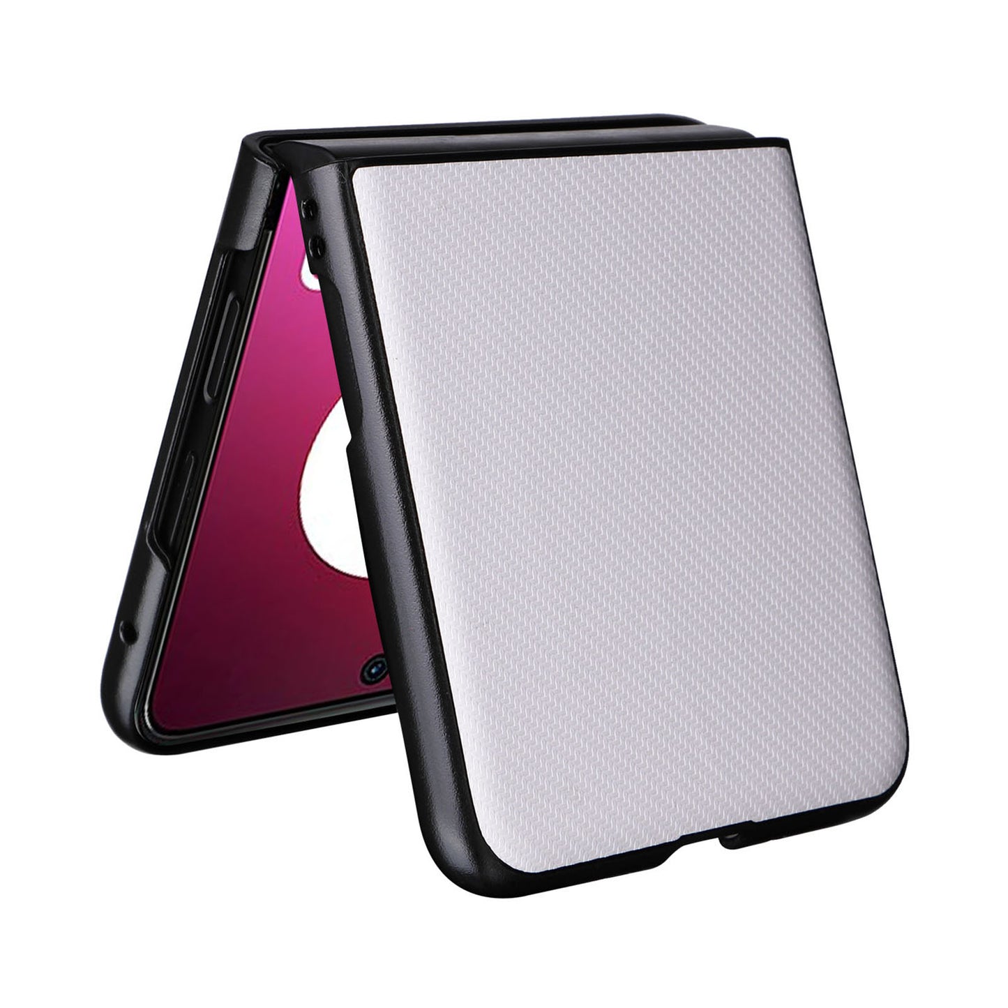 Uniqkart for Motorola Razr 40 Ultra 5G Carbon Fiber Texture Phone Case PU Leather Coated PC Cover - White