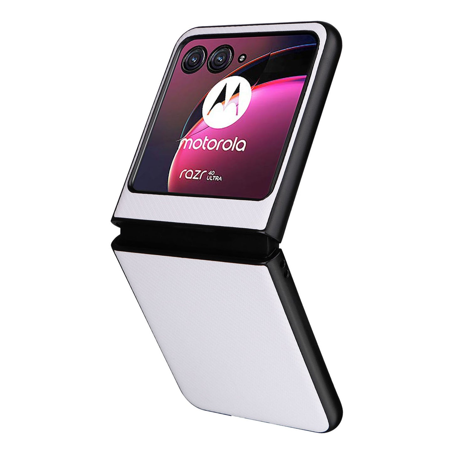Uniqkart for Motorola Razr 40 Ultra 5G Carbon Fiber Texture Phone Case PU Leather Coated PC Cover - White