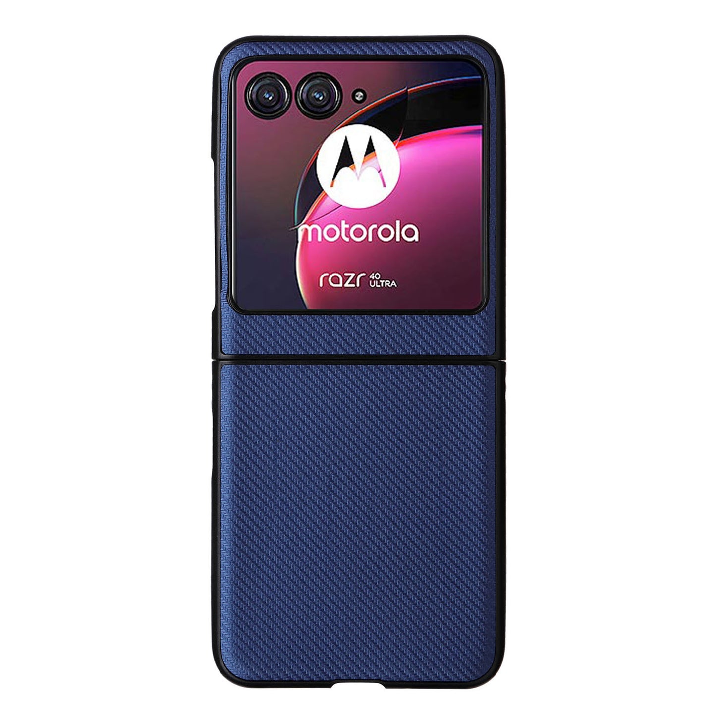 Uniqkart for Motorola Razr 40 Ultra 5G Carbon Fiber Texture Phone Case PU Leather Coated PC Cover - Blue