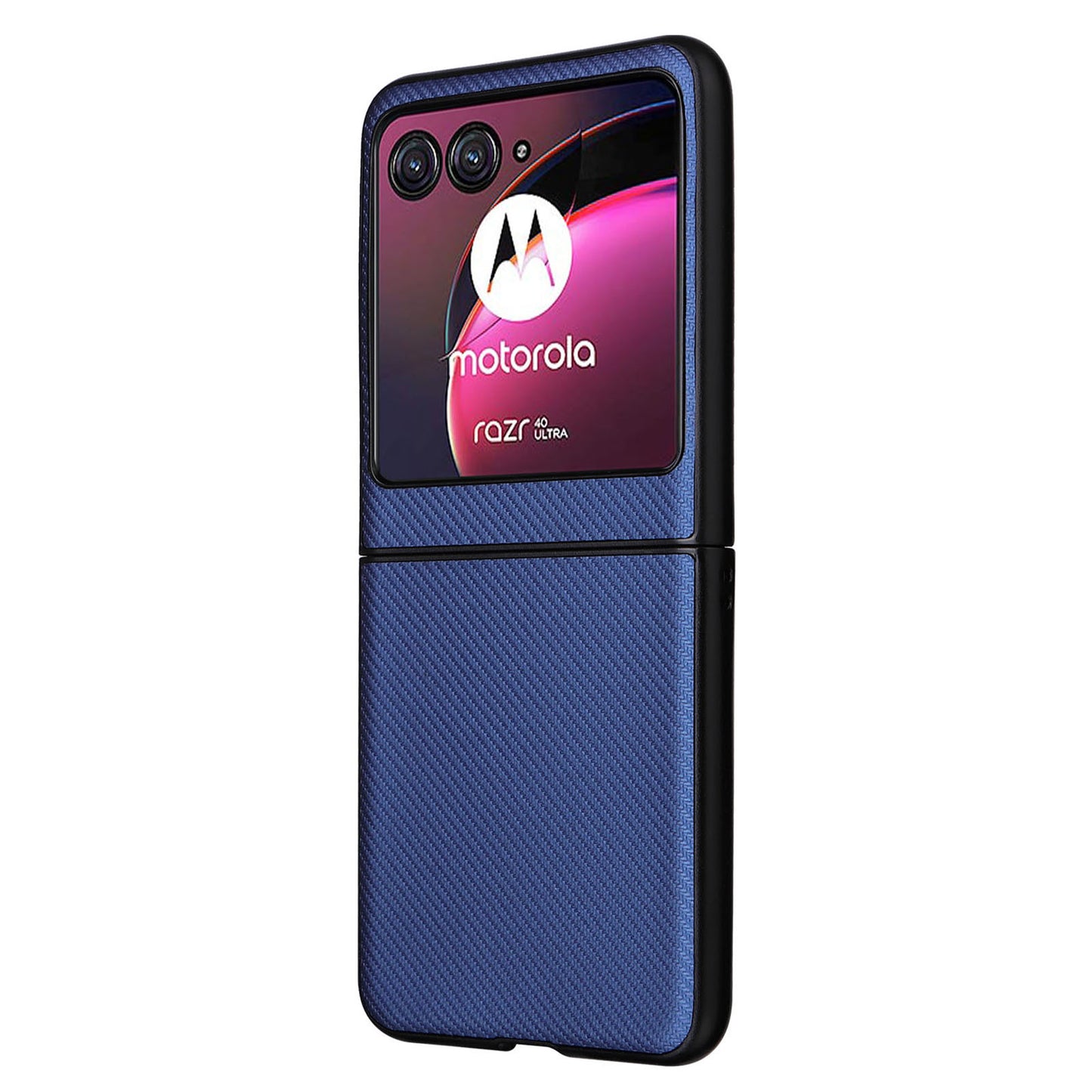 Uniqkart for Motorola Razr 40 Ultra 5G Carbon Fiber Texture Phone Case PU Leather Coated PC Cover - Blue