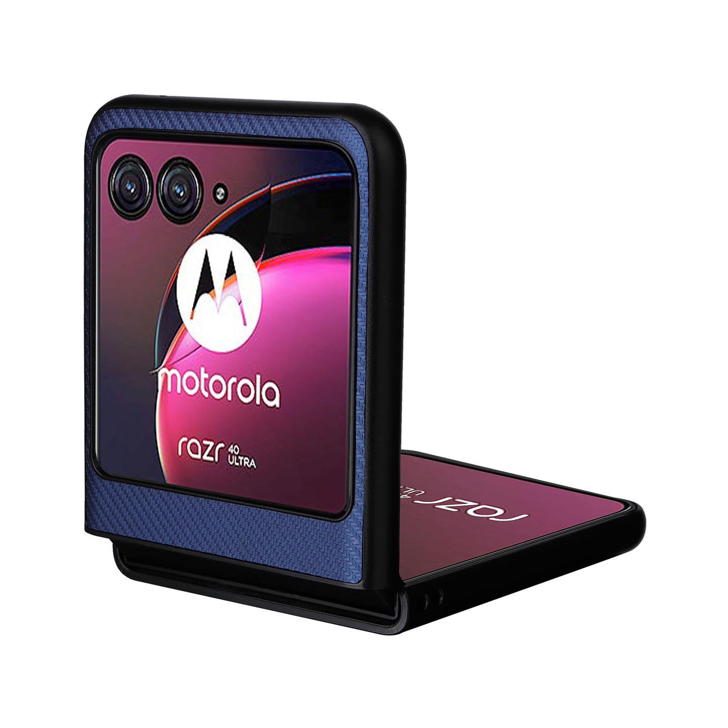 Uniqkart for Motorola Razr 40 Ultra 5G Carbon Fiber Texture Phone Case PU Leather Coated PC Cover - Blue