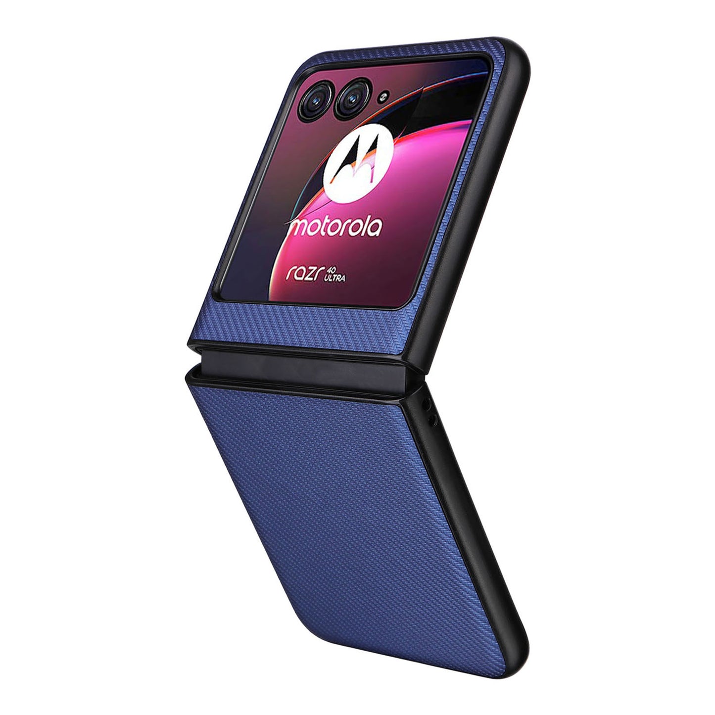 Uniqkart for Motorola Razr 40 Ultra 5G Carbon Fiber Texture Phone Case PU Leather Coated PC Cover - Blue