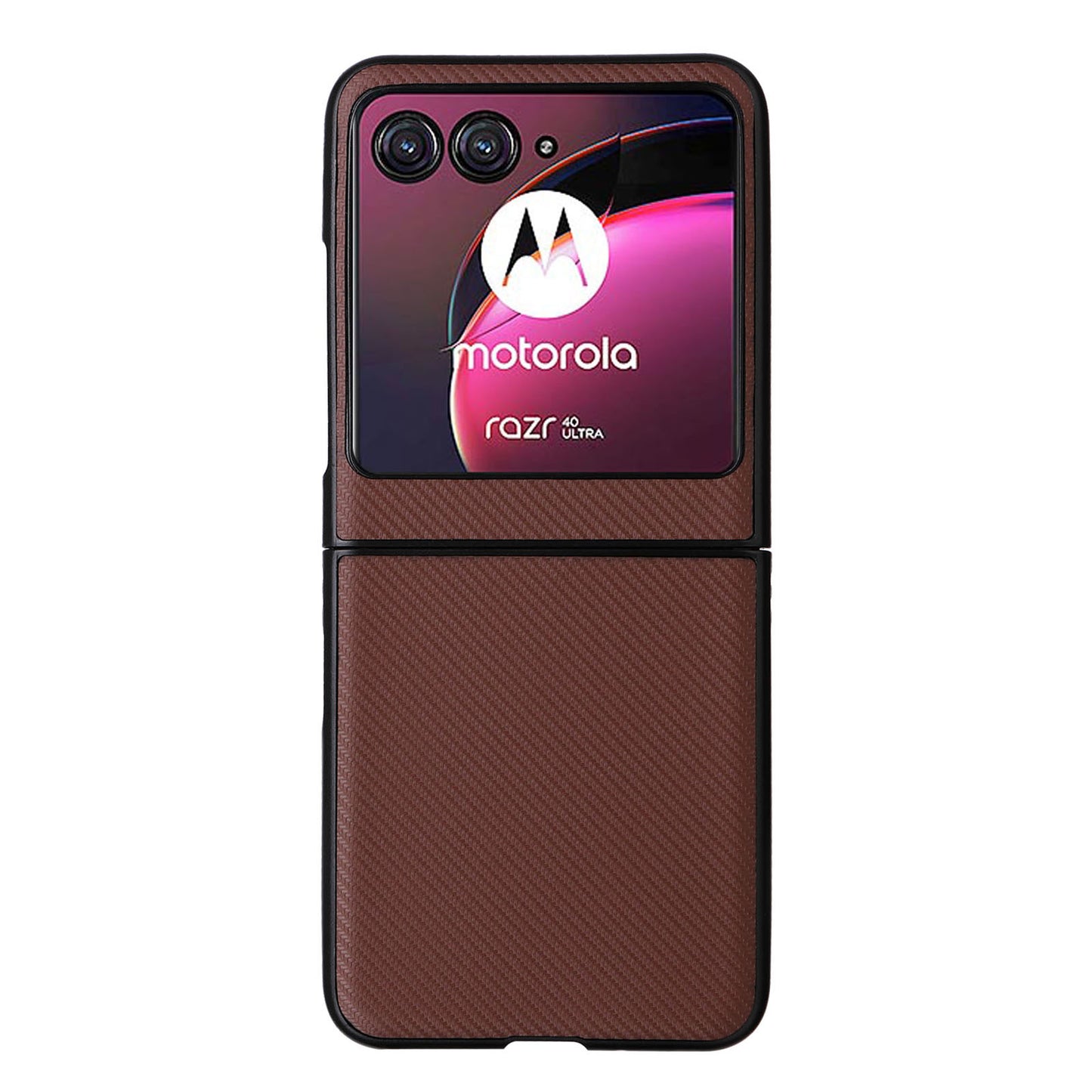 Uniqkart for Motorola Razr 40 Ultra 5G Carbon Fiber Texture Phone Case PU Leather Coated PC Cover - Brown