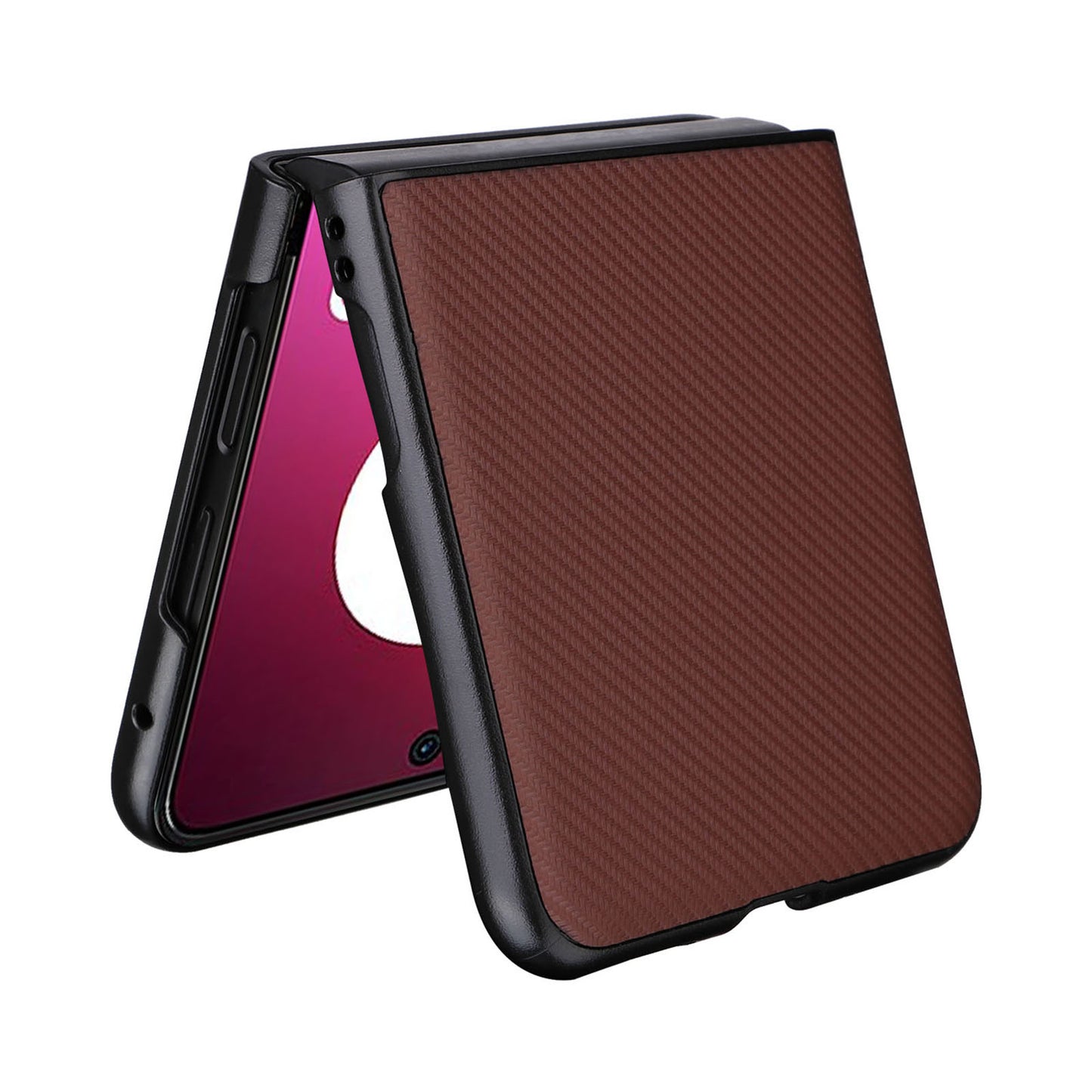 Uniqkart for Motorola Razr 40 Ultra 5G Carbon Fiber Texture Phone Case PU Leather Coated PC Cover - Brown