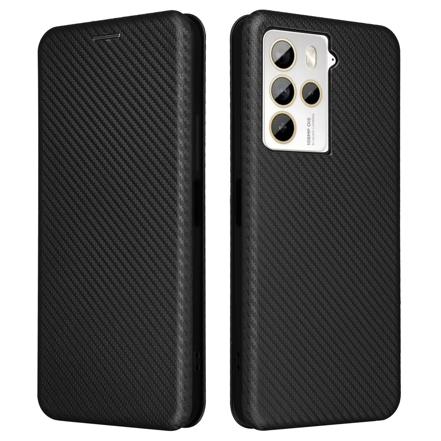 Uniqkart for HTC U23 Pro 5G Phone Stand Case Carbon Fiber Texture Leather Cover with Card Slot - Black
