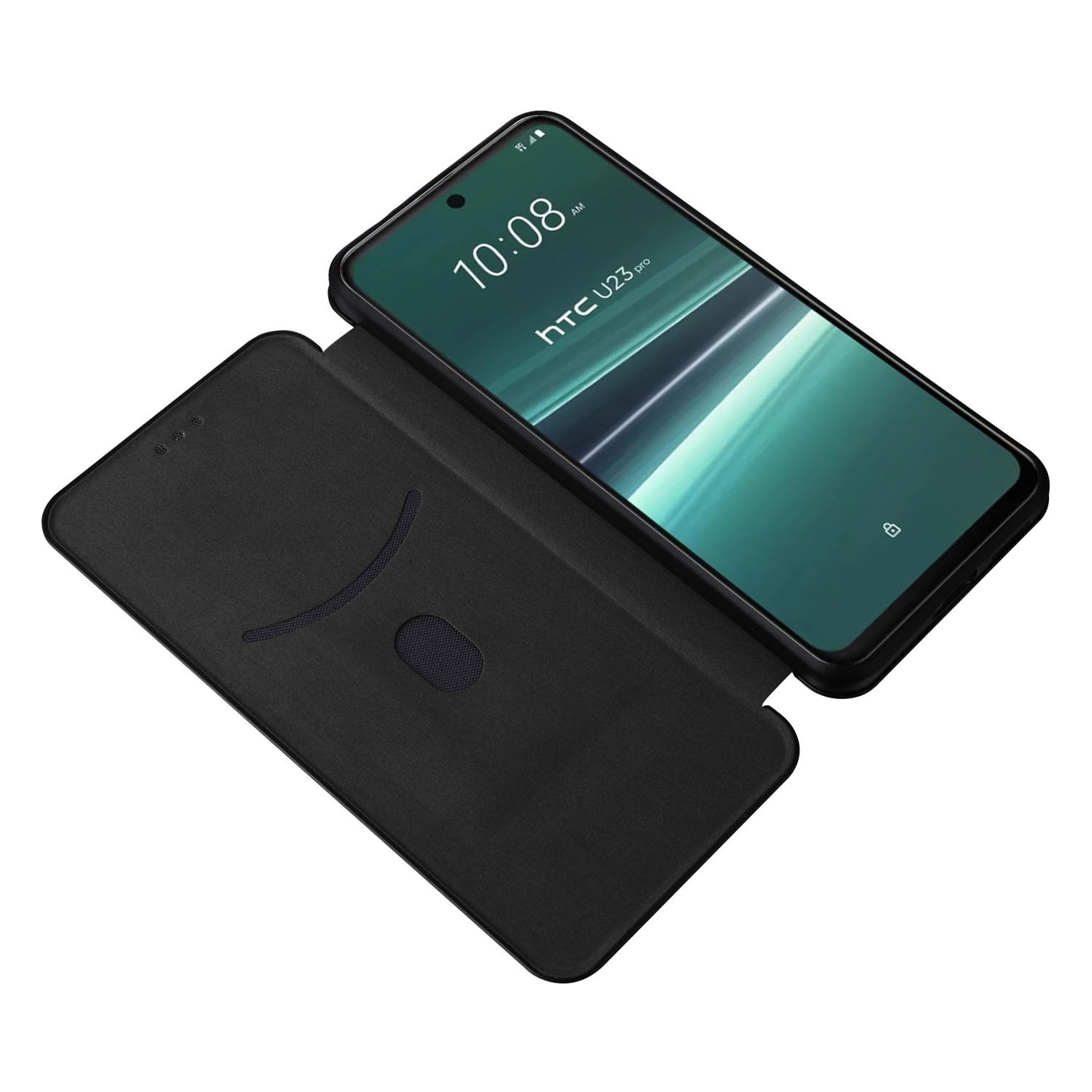 Uniqkart for HTC U23 Pro 5G Phone Stand Case Carbon Fiber Texture Leather Cover with Card Slot - Black