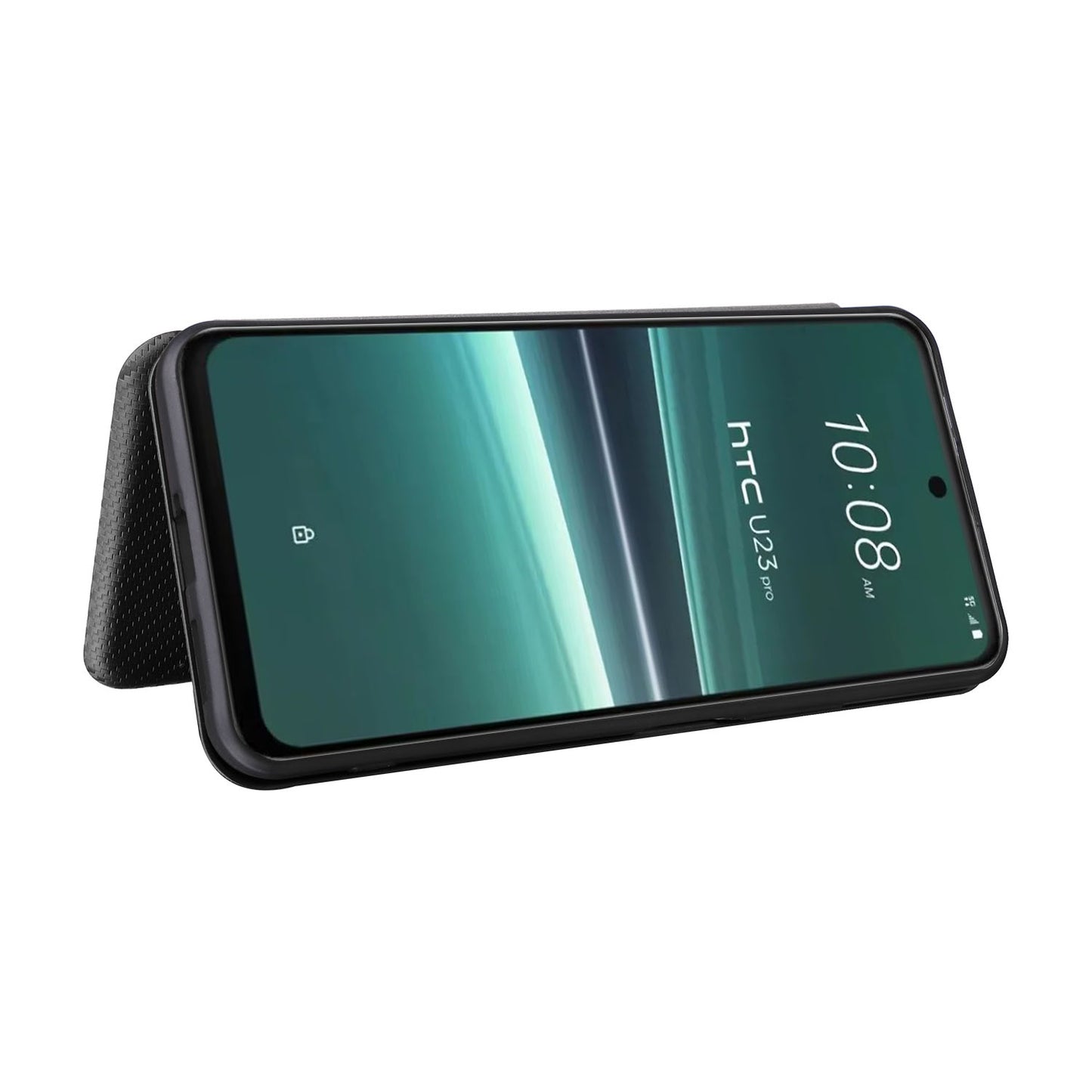 Uniqkart for HTC U23 Pro 5G Phone Stand Case Carbon Fiber Texture Leather Cover with Card Slot - Black