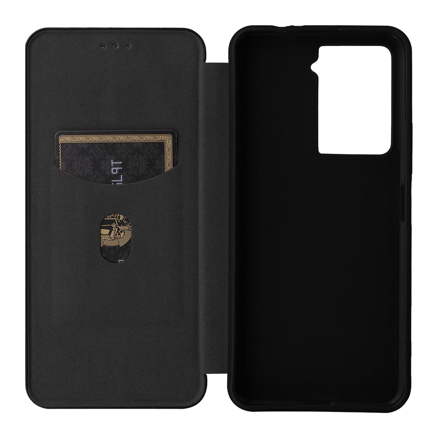 Uniqkart for HTC U23 Pro 5G Phone Stand Case Carbon Fiber Texture Leather Cover with Card Slot - Black