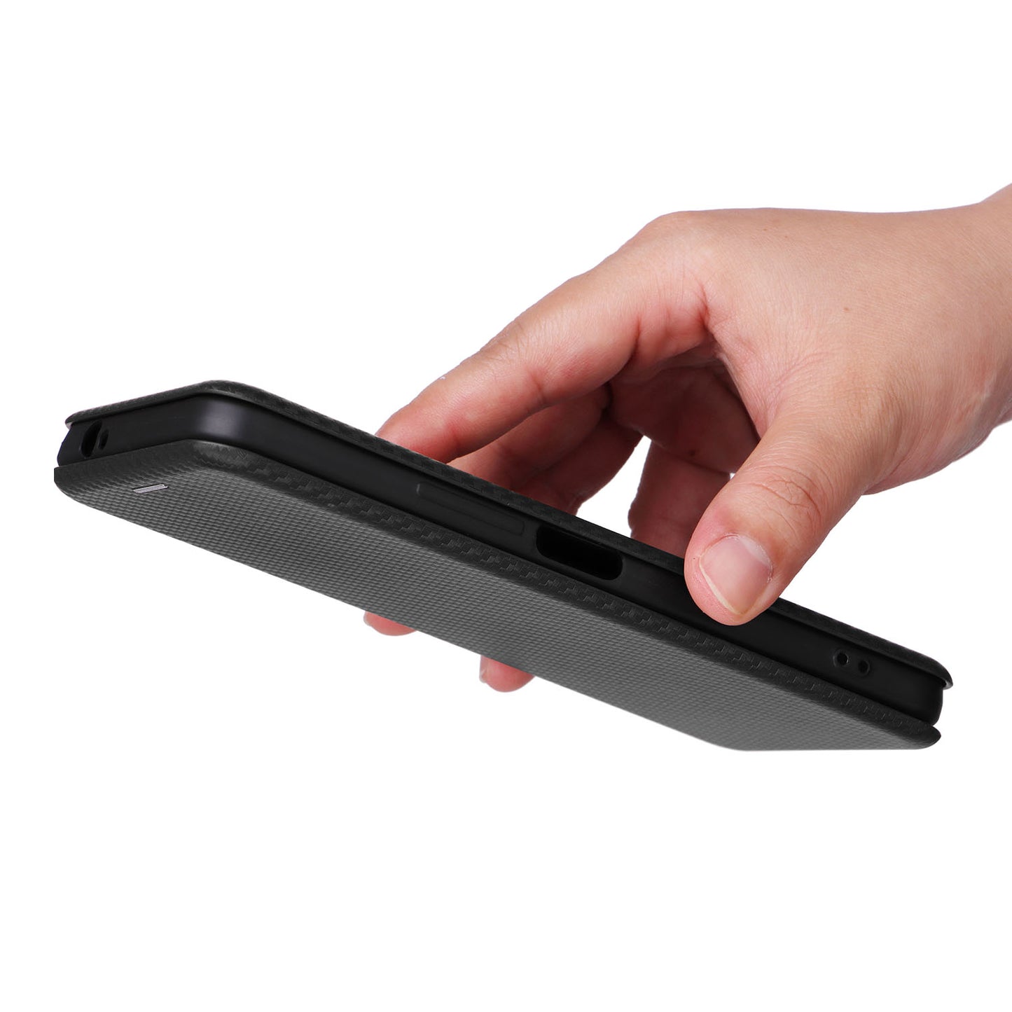 Uniqkart for HTC U23 Pro 5G Phone Stand Case Carbon Fiber Texture Leather Cover with Card Slot - Black