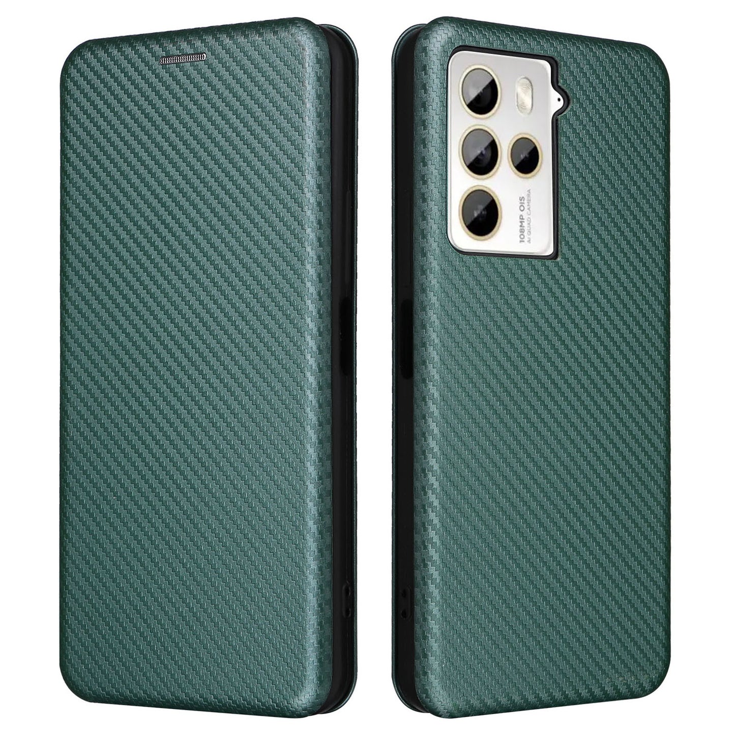 Uniqkart for HTC U23 Pro 5G Phone Stand Case Carbon Fiber Texture Leather Cover with Card Slot - Green
