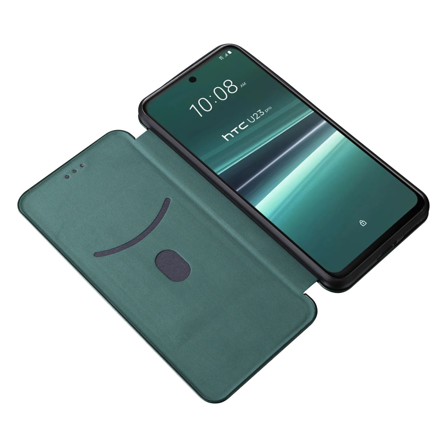 Uniqkart for HTC U23 Pro 5G Phone Stand Case Carbon Fiber Texture Leather Cover with Card Slot - Green