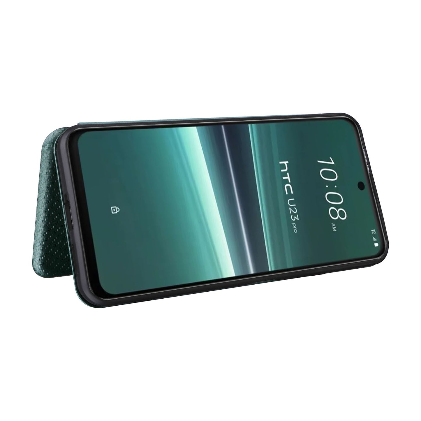 Uniqkart for HTC U23 Pro 5G Phone Stand Case Carbon Fiber Texture Leather Cover with Card Slot - Green
