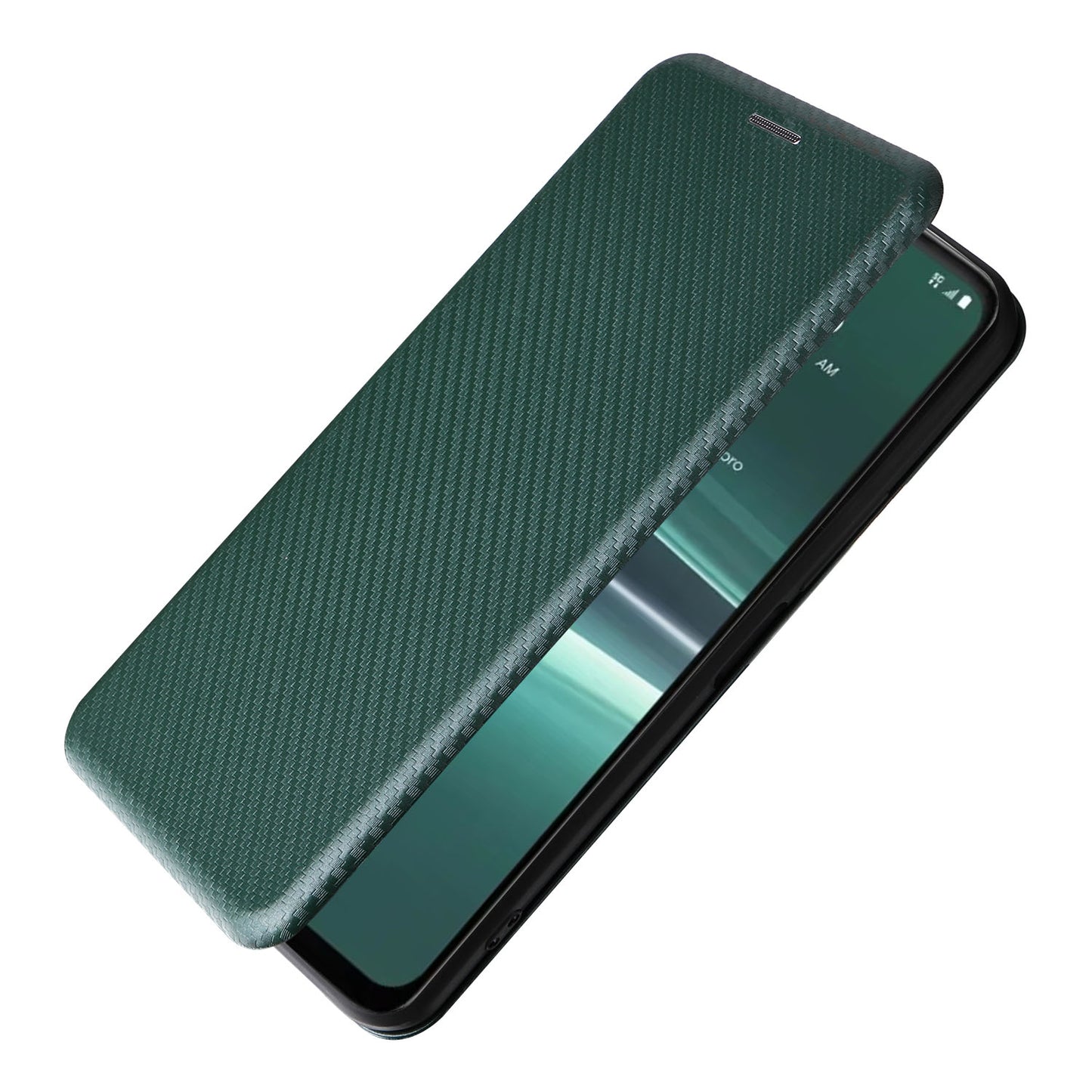 Uniqkart for HTC U23 Pro 5G Phone Stand Case Carbon Fiber Texture Leather Cover with Card Slot - Green