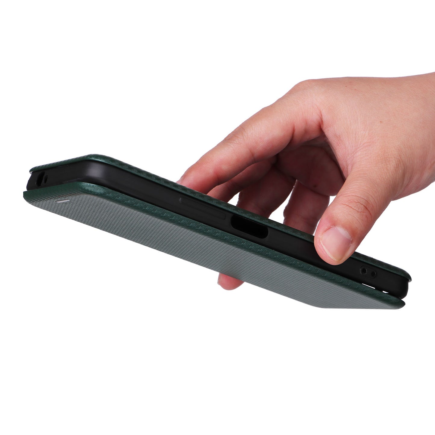 Uniqkart for HTC U23 Pro 5G Phone Stand Case Carbon Fiber Texture Leather Cover with Card Slot - Green