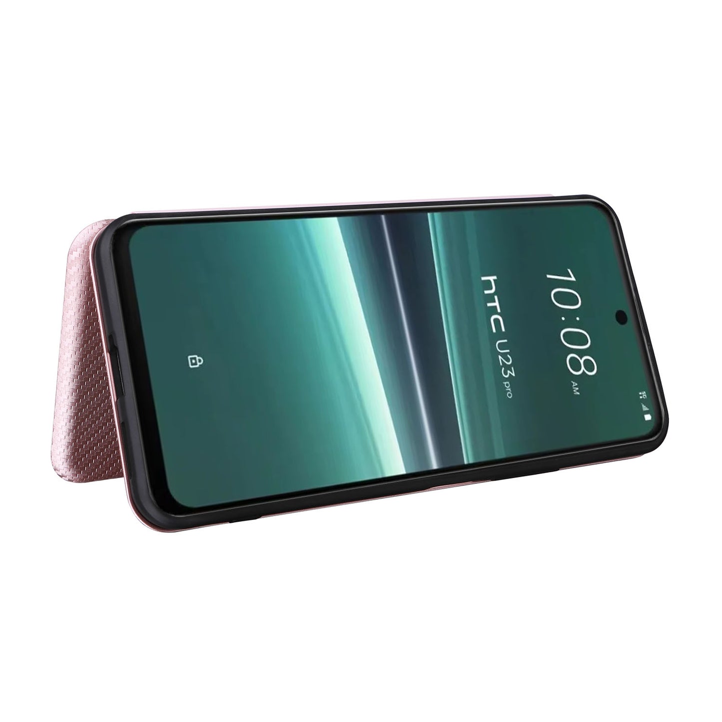 Uniqkart for HTC U23 Pro 5G Phone Stand Case Carbon Fiber Texture Leather Cover with Card Slot - Rose Gold