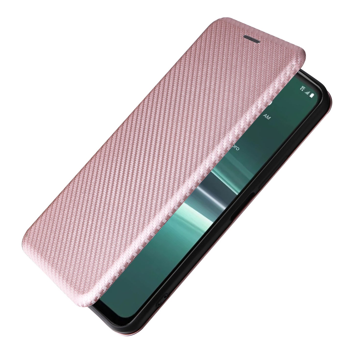 Uniqkart for HTC U23 Pro 5G Phone Stand Case Carbon Fiber Texture Leather Cover with Card Slot - Rose Gold