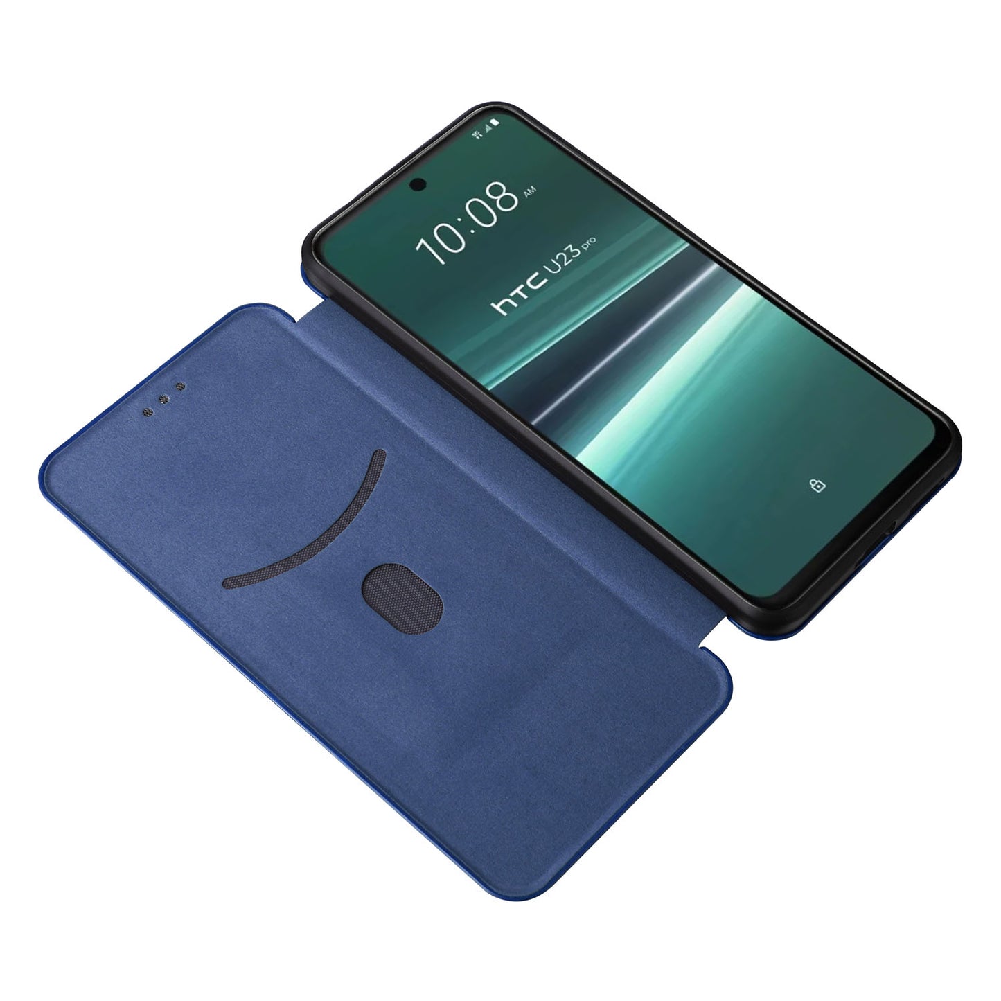 Uniqkart for HTC U23 Pro 5G Phone Stand Case Carbon Fiber Texture Leather Cover with Card Slot - Blue