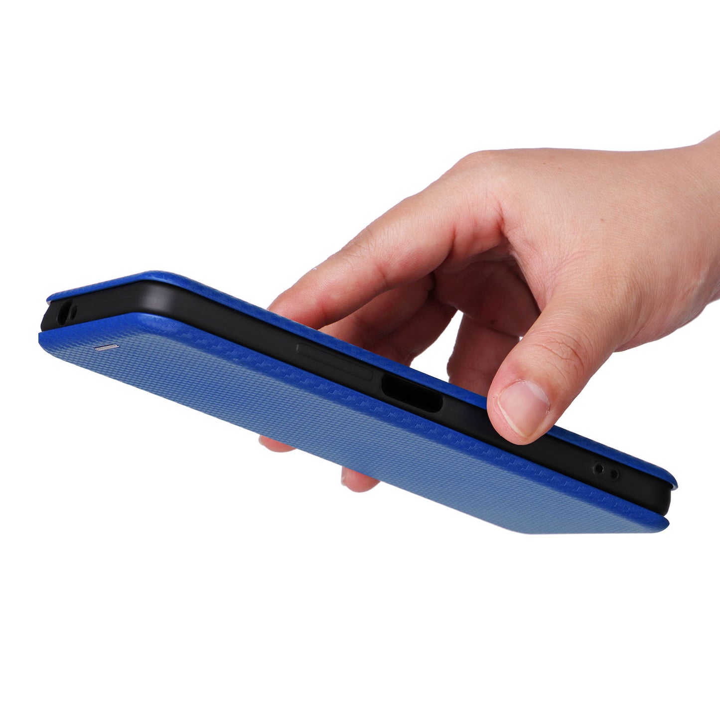 Uniqkart for HTC U23 Pro 5G Phone Stand Case Carbon Fiber Texture Leather Cover with Card Slot - Blue