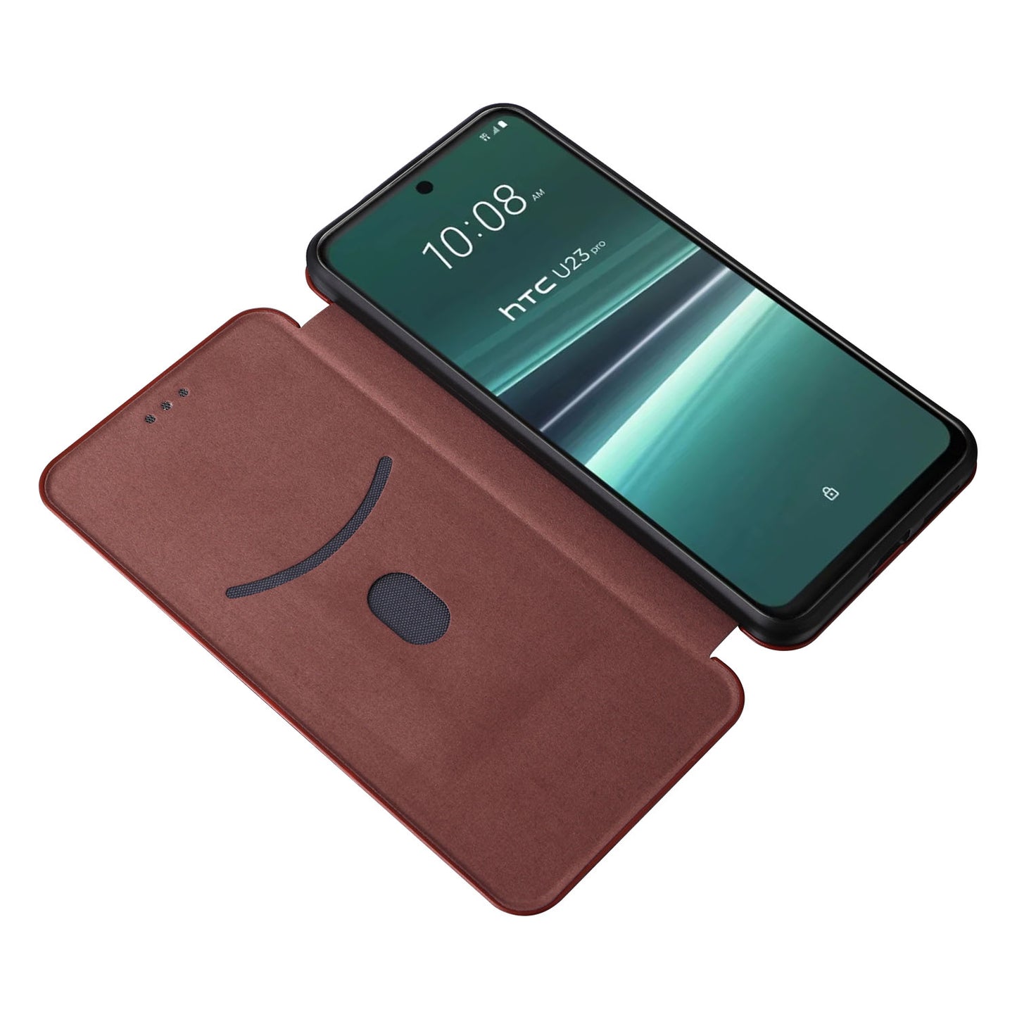 Uniqkart for HTC U23 Pro 5G Phone Stand Case Carbon Fiber Texture Leather Cover with Card Slot - Brown