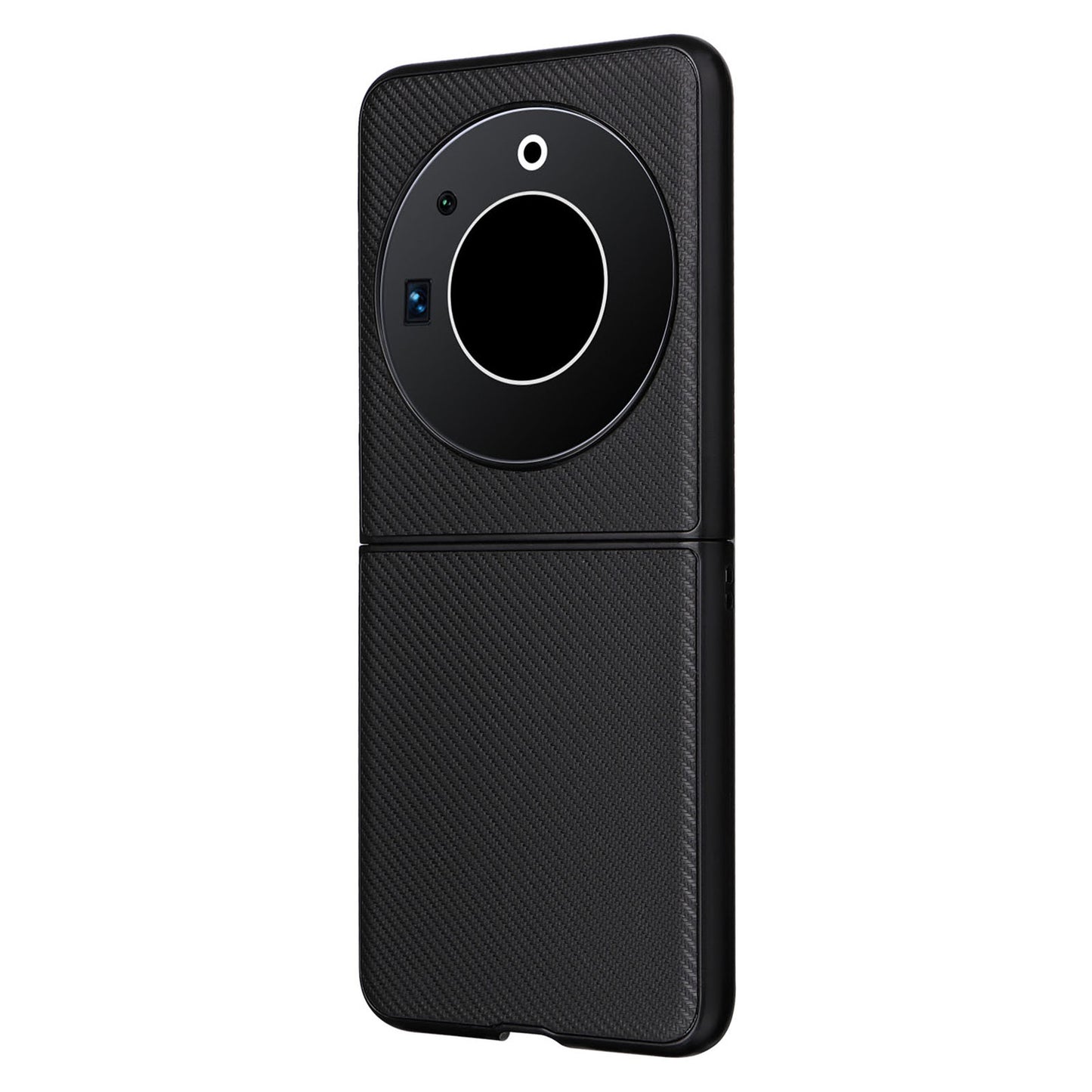 Uniqkart for Tecno Phantom V Flip Carbon Fiber Texture Case PU Leather Coated PC Anti-drop Phone Cover - Black