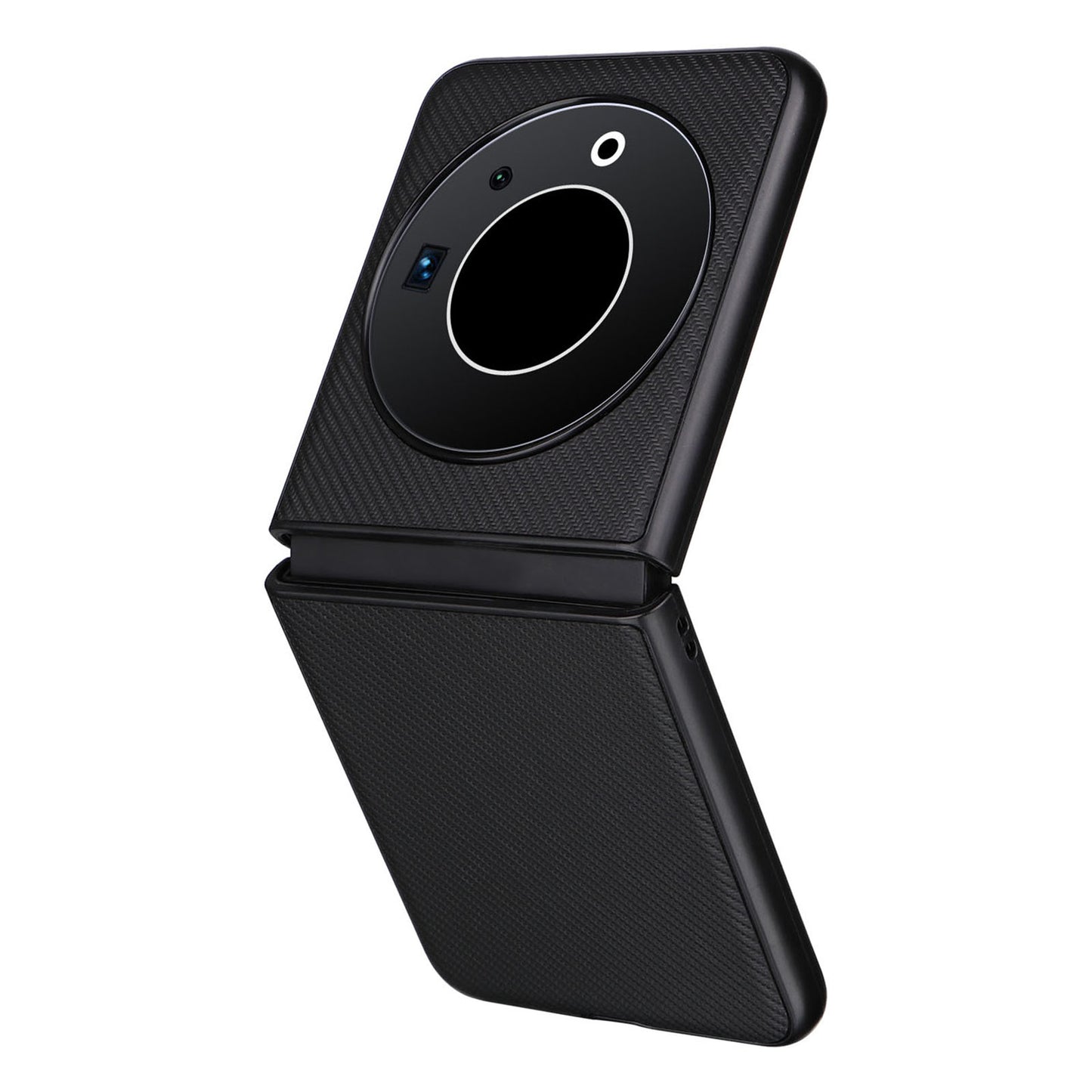 Uniqkart for Tecno Phantom V Flip Carbon Fiber Texture Case PU Leather Coated PC Anti-drop Phone Cover - Black