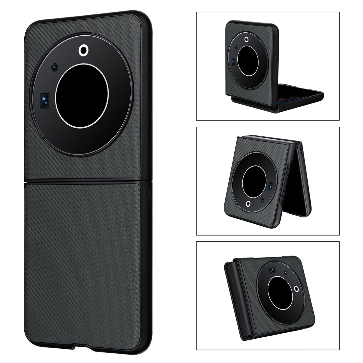 Uniqkart for Tecno Phantom V Flip Carbon Fiber Texture Case PU Leather Coated PC Anti-drop Phone Cover - Green