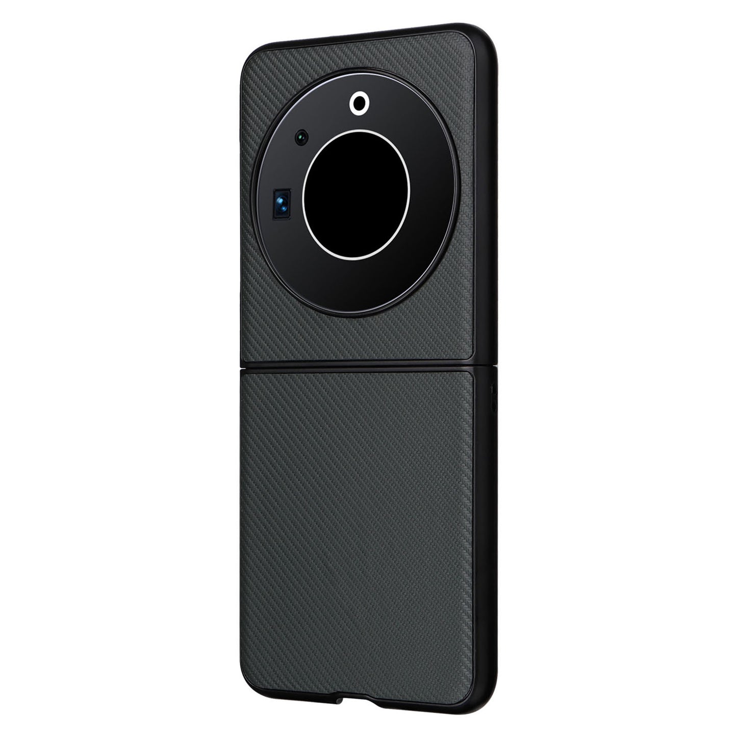 Uniqkart for Tecno Phantom V Flip Carbon Fiber Texture Case PU Leather Coated PC Anti-drop Phone Cover - Green