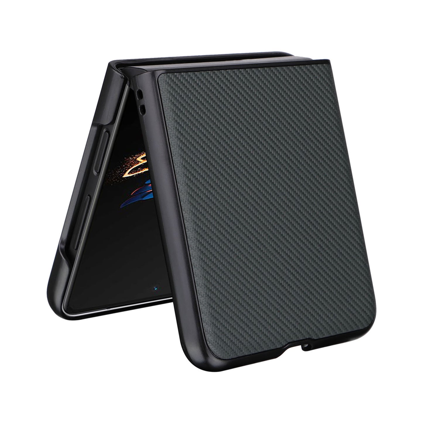 Uniqkart for Tecno Phantom V Flip Carbon Fiber Texture Case PU Leather Coated PC Anti-drop Phone Cover - Green