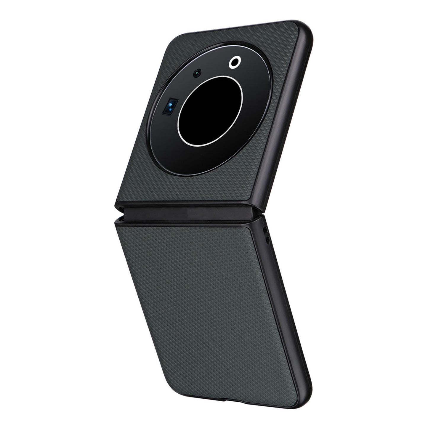 Uniqkart for Tecno Phantom V Flip Carbon Fiber Texture Case PU Leather Coated PC Anti-drop Phone Cover - Green