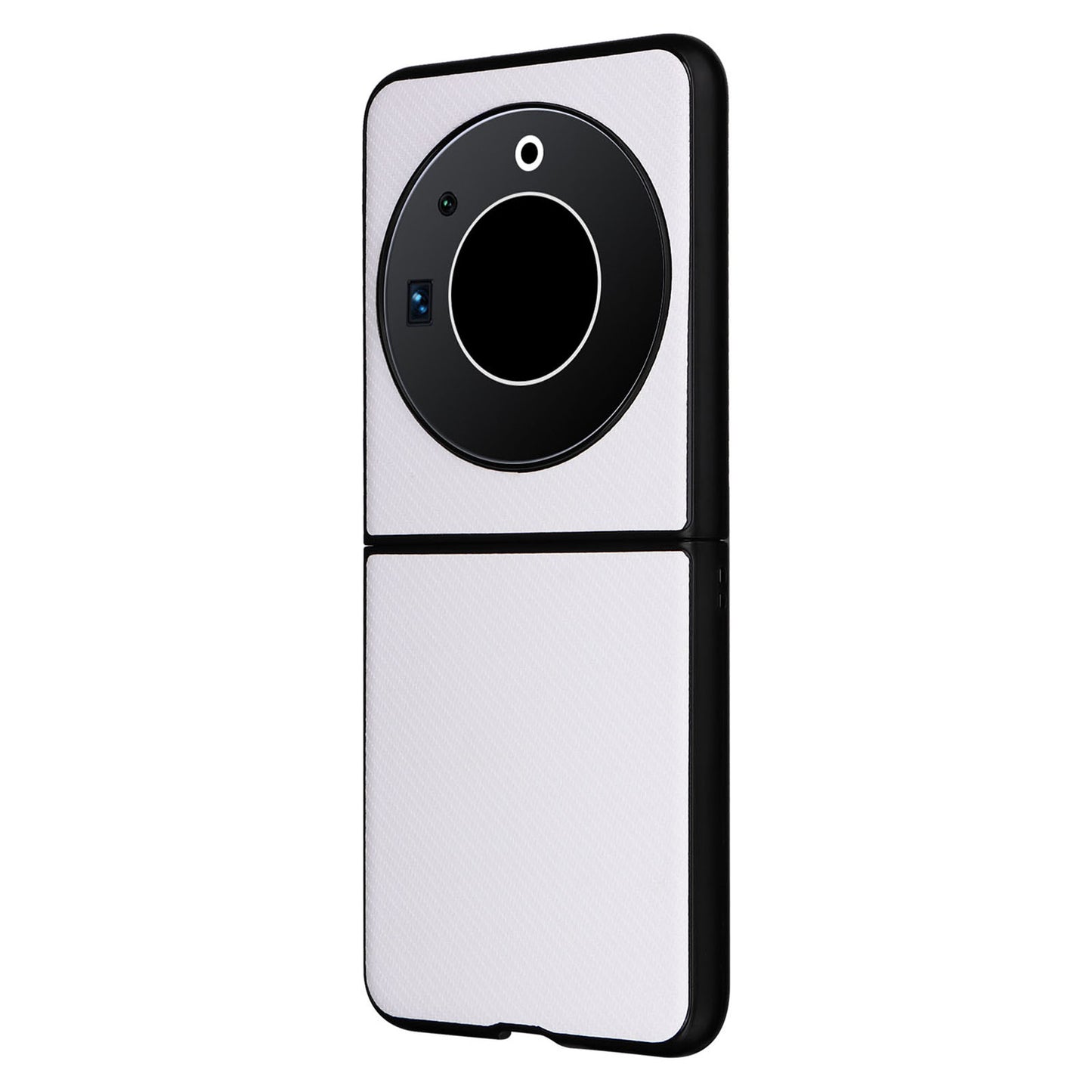 Uniqkart for Tecno Phantom V Flip Carbon Fiber Texture Case PU Leather Coated PC Anti-drop Phone Cover - White