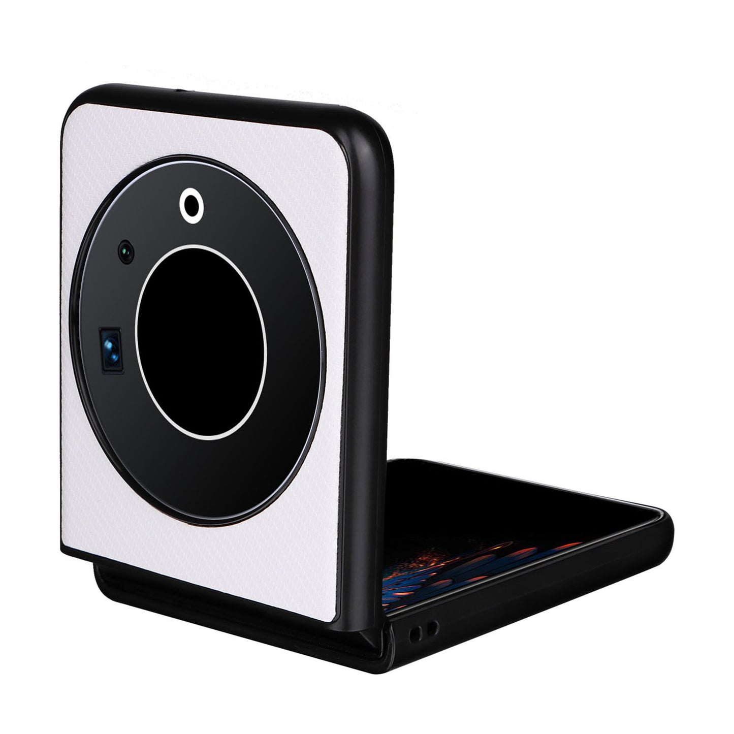 Uniqkart for Tecno Phantom V Flip Carbon Fiber Texture Case PU Leather Coated PC Anti-drop Phone Cover - White