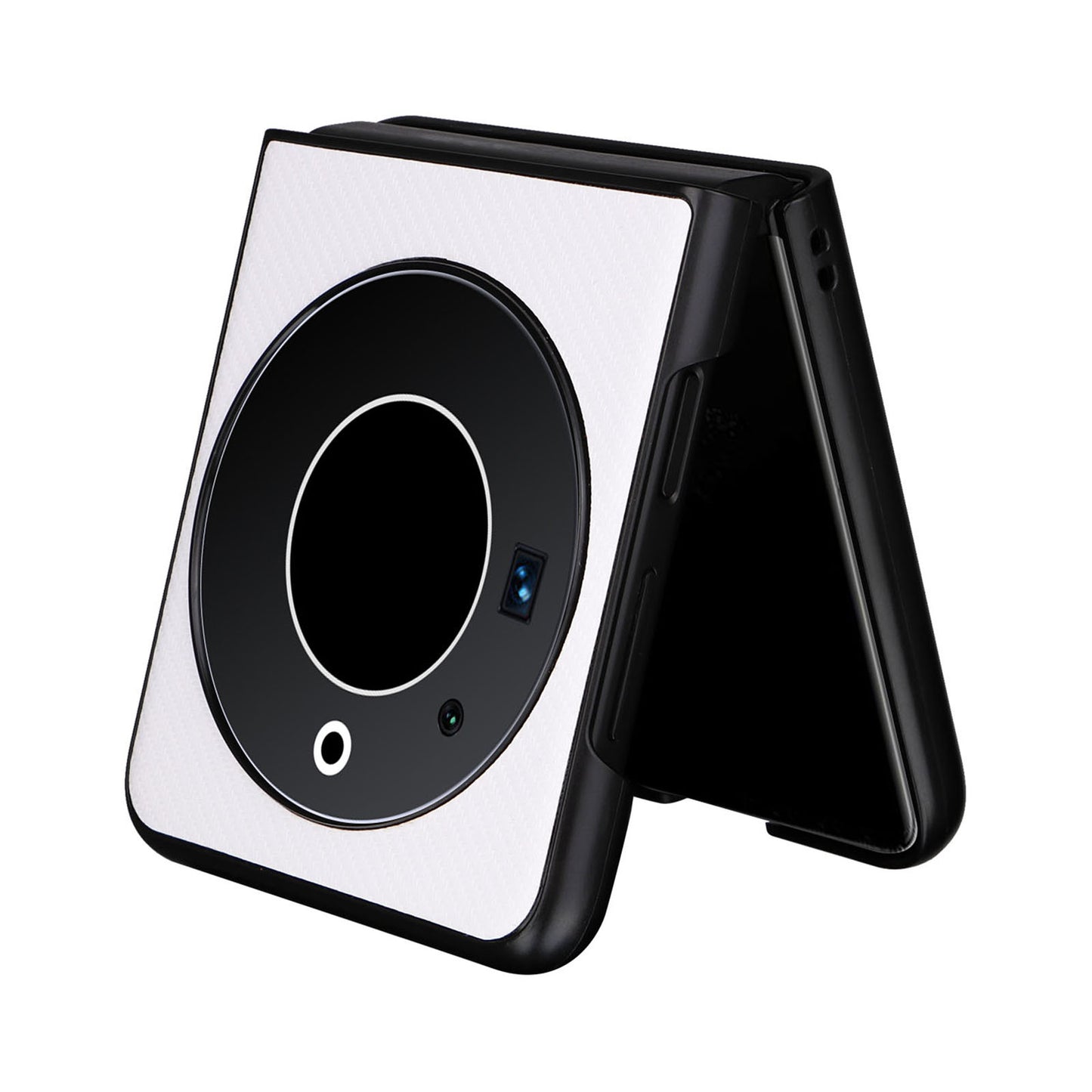 Uniqkart for Tecno Phantom V Flip Carbon Fiber Texture Case PU Leather Coated PC Anti-drop Phone Cover - White