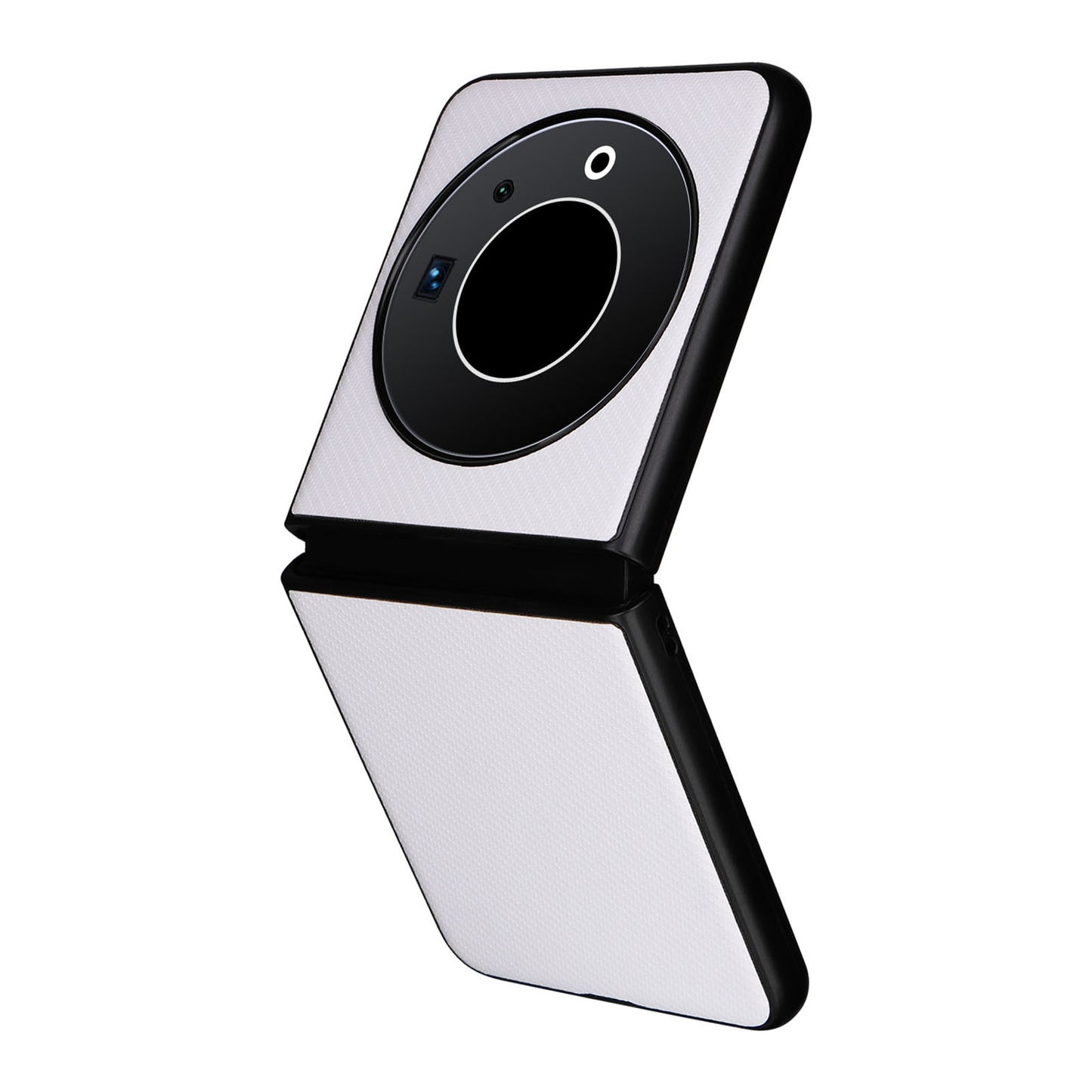 Uniqkart for Tecno Phantom V Flip Carbon Fiber Texture Case PU Leather Coated PC Anti-drop Phone Cover - White