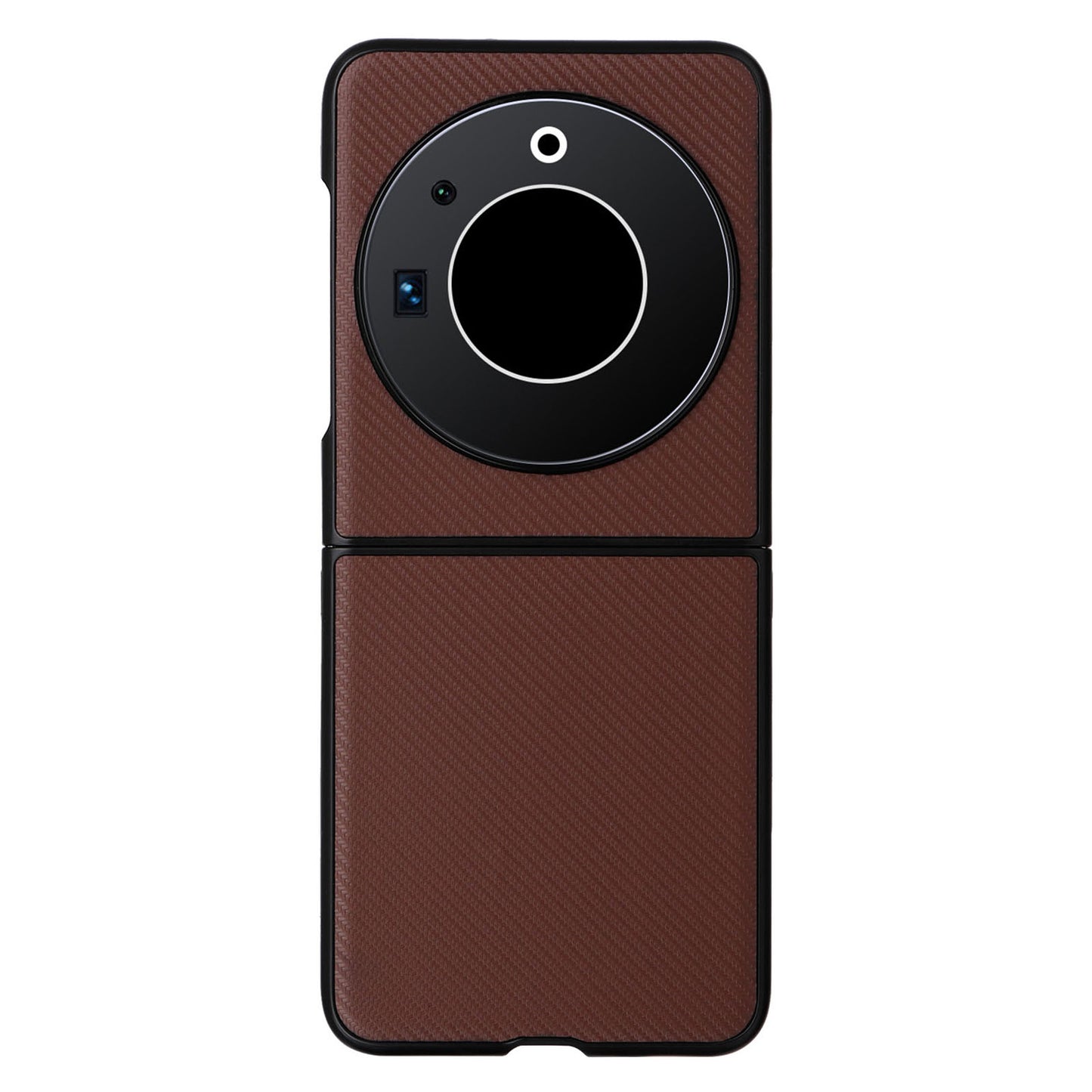 Uniqkart for Tecno Phantom V Flip Carbon Fiber Texture Case PU Leather Coated PC Anti-drop Phone Cover - Brown