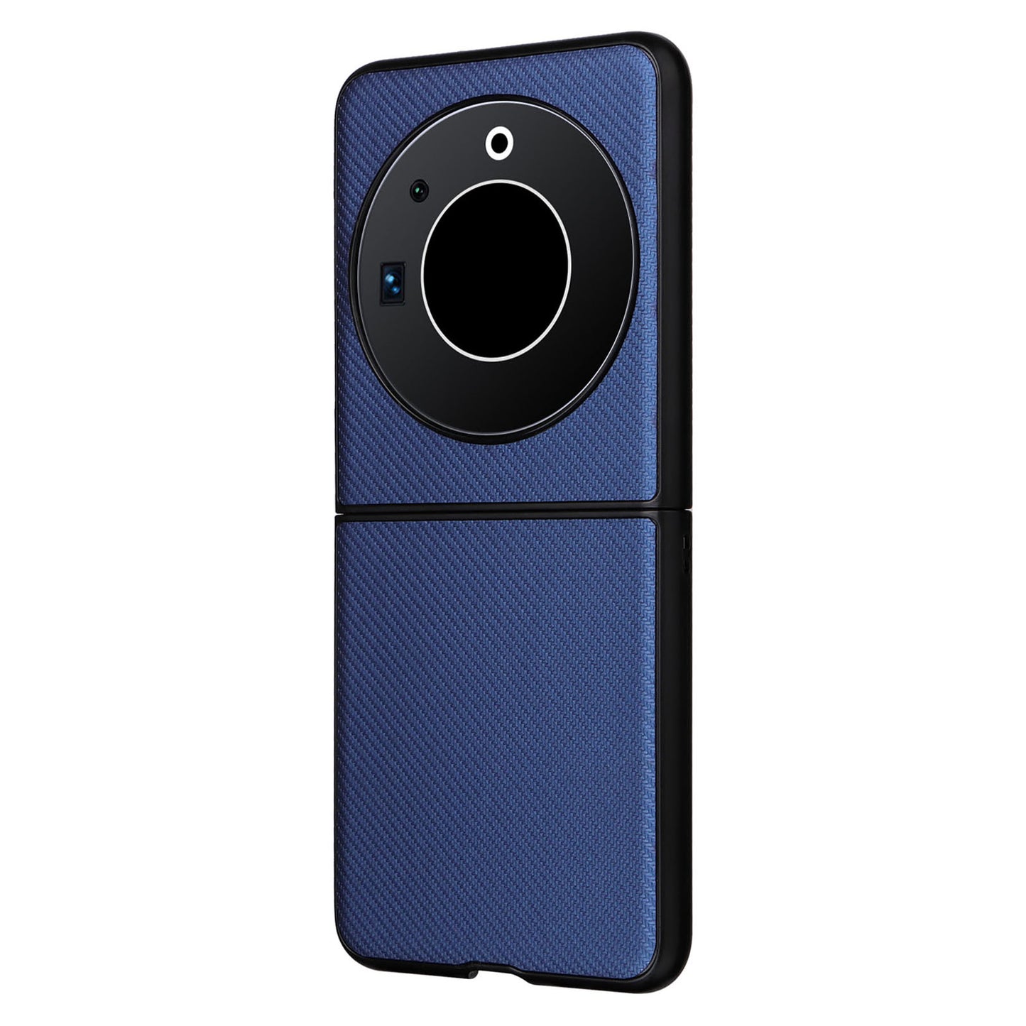 Uniqkart for Tecno Phantom V Flip Carbon Fiber Texture Case PU Leather Coated PC Anti-drop Phone Cover - Blue