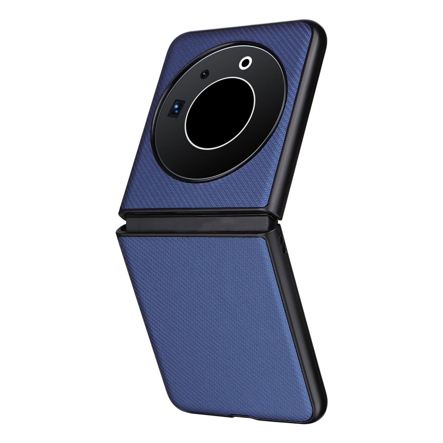 Uniqkart for Tecno Phantom V Flip Carbon Fiber Texture Case PU Leather Coated PC Anti-drop Phone Cover - Blue