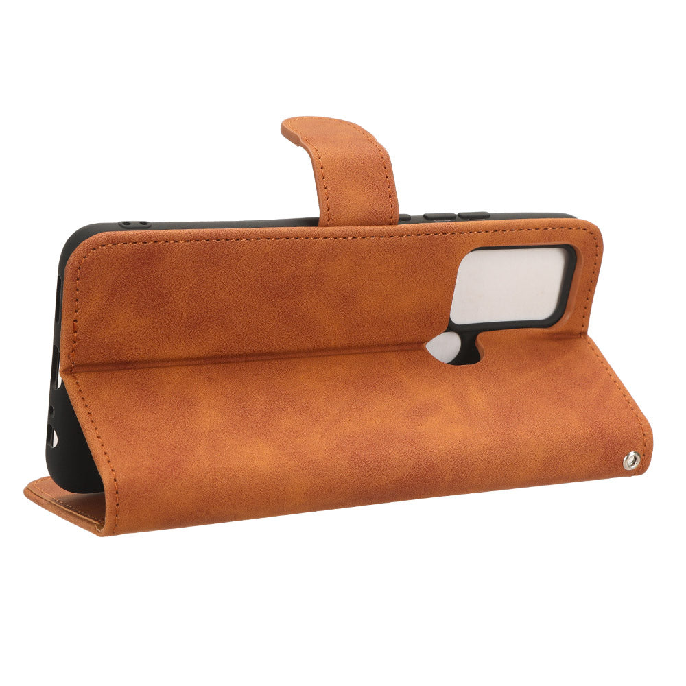 PU Leather Phone Wallet Case for Oukitel C33 , Skin-touch Stand Anti-drop Phone Cover - Brown