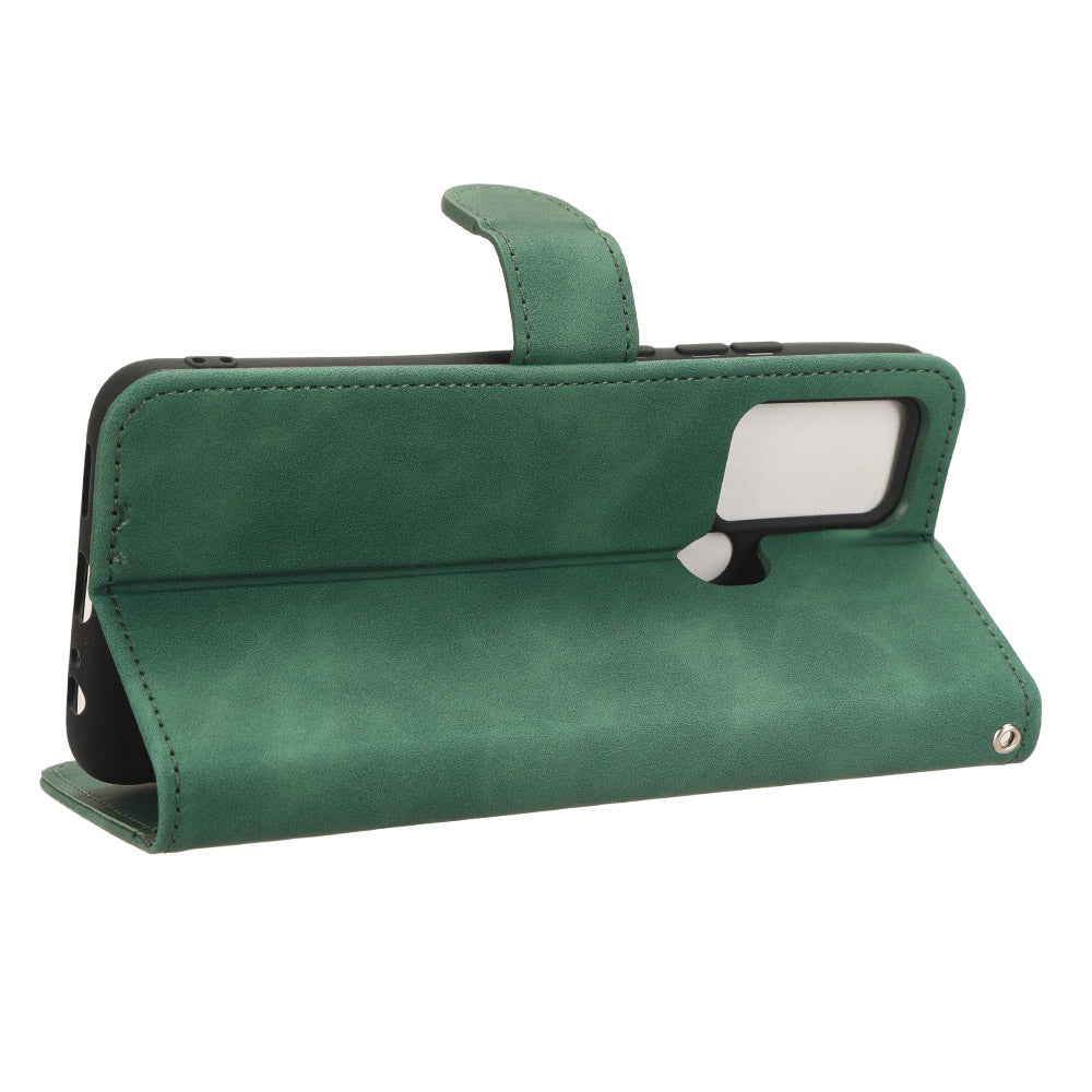 PU Leather Phone Wallet Case for Oukitel C33 , Skin-touch Stand Anti-drop Phone Cover - Green