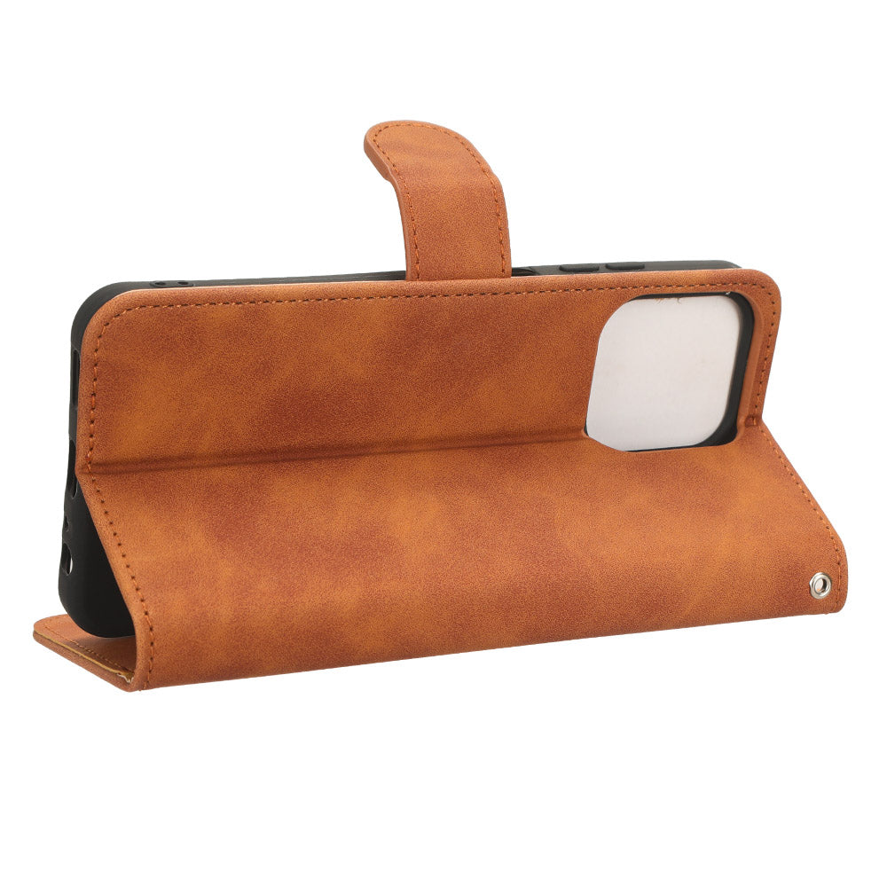 Uniqkart for Ulefone Note 16 Pro Stand Wallet Cell Phone Case Skin-touch PU Leather + TPU Phone Cover - Brown