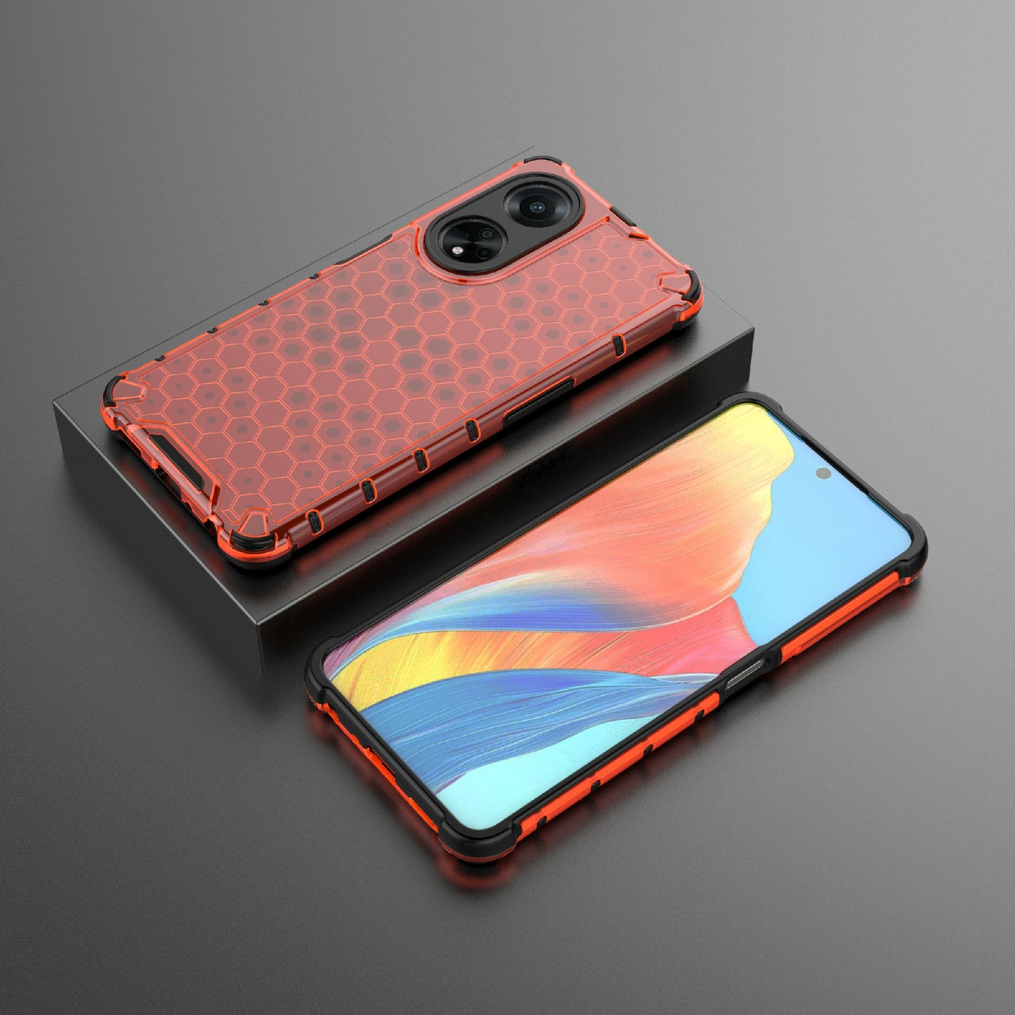 Uniqkart for Oppo A98 5G Anti-drop Phone Case TPU+PC Honeycomb Texture Cover - Red