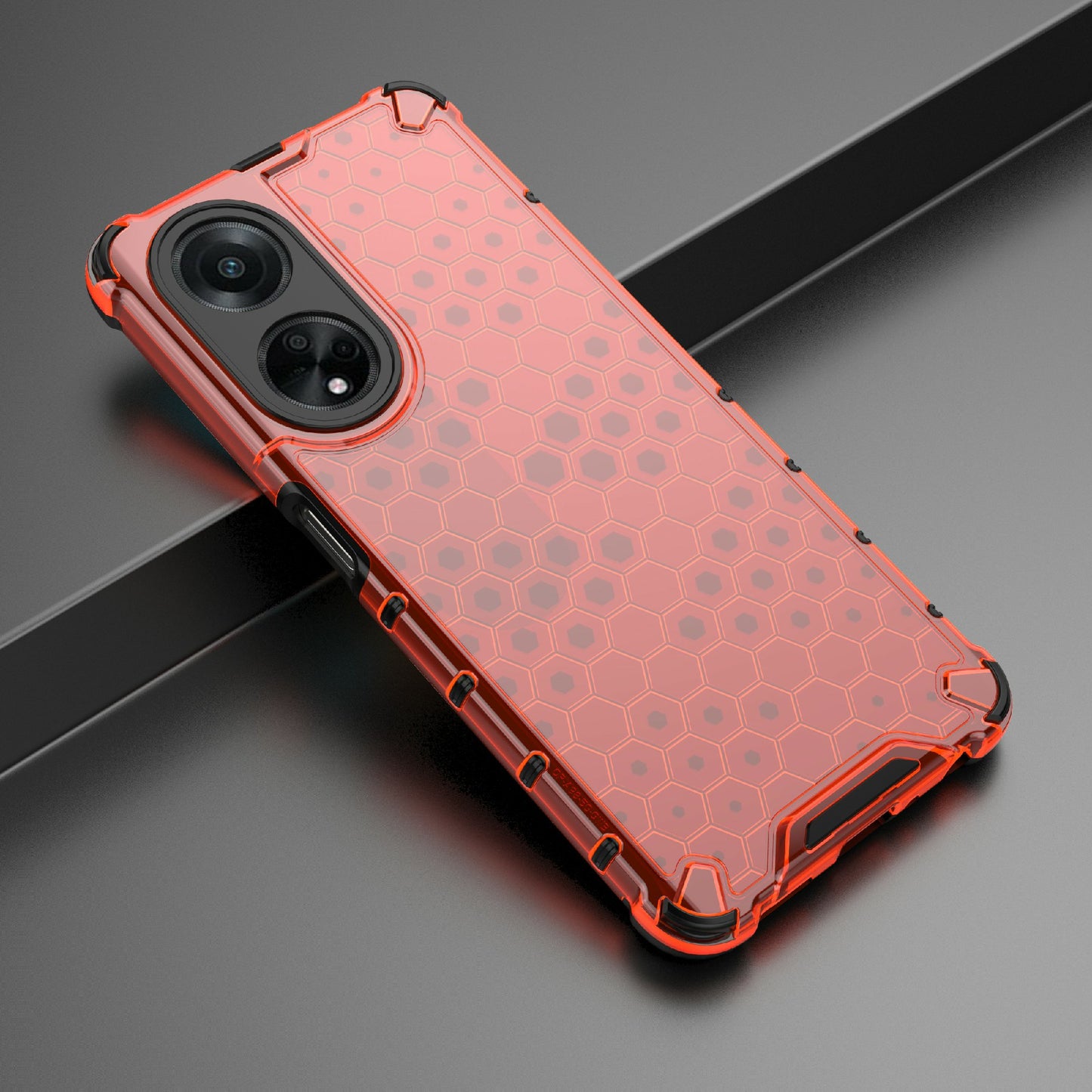 Uniqkart for Oppo A98 5G Anti-drop Phone Case TPU+PC Honeycomb Texture Cover - Red