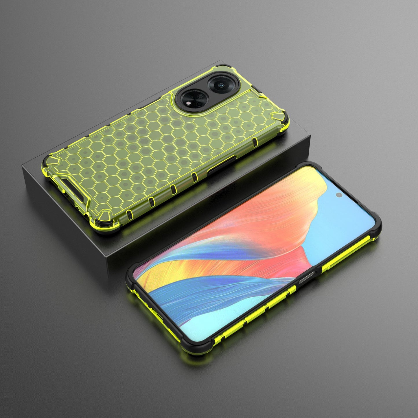 Uniqkart for Oppo A98 5G Anti-drop Phone Case TPU+PC Honeycomb Texture Cover - Green