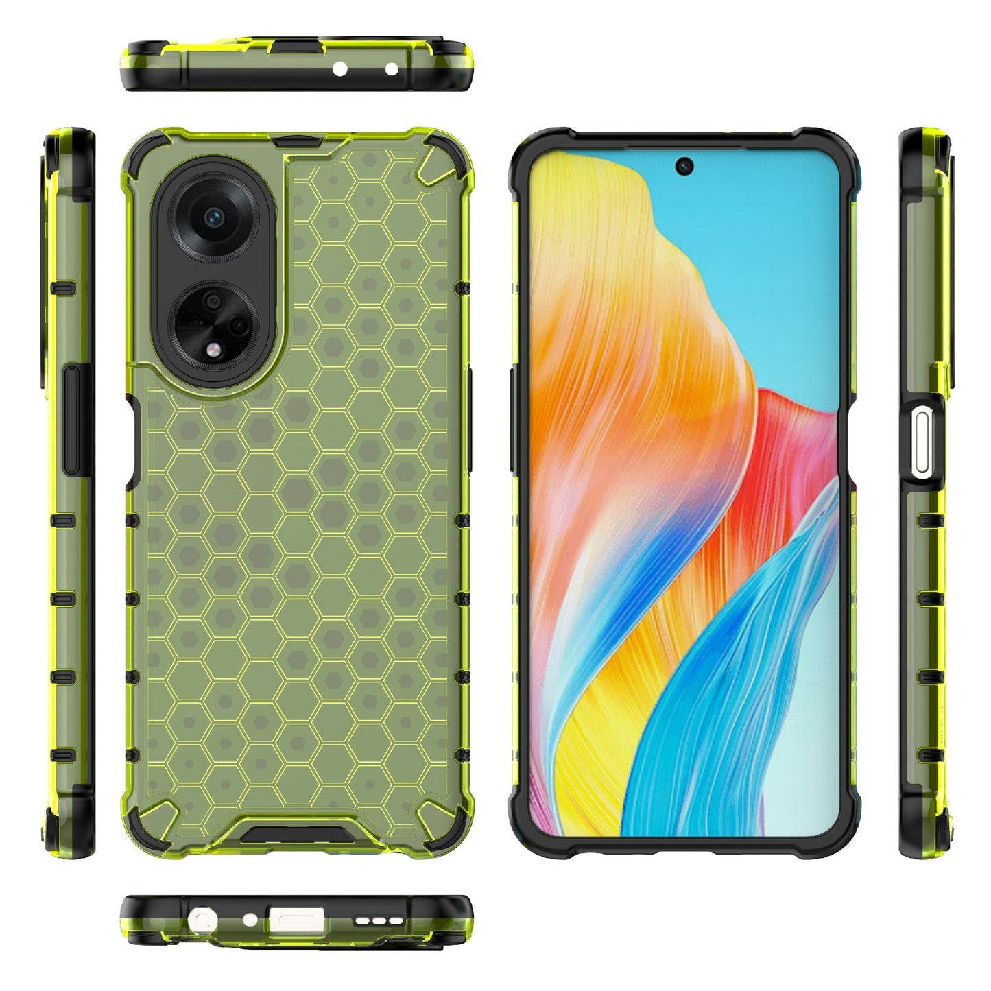 Uniqkart for Oppo A98 5G Anti-drop Phone Case TPU+PC Honeycomb Texture Cover - Green