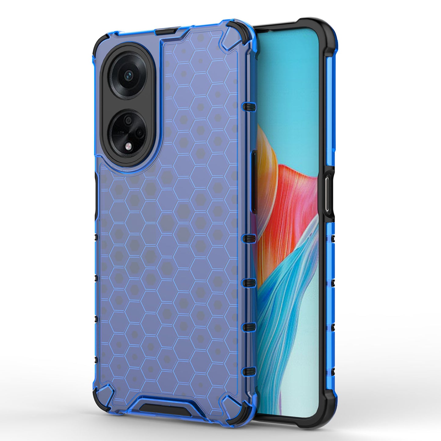 Uniqkart for Oppo A98 5G Anti-drop Phone Case TPU+PC Honeycomb Texture Cover - Blue