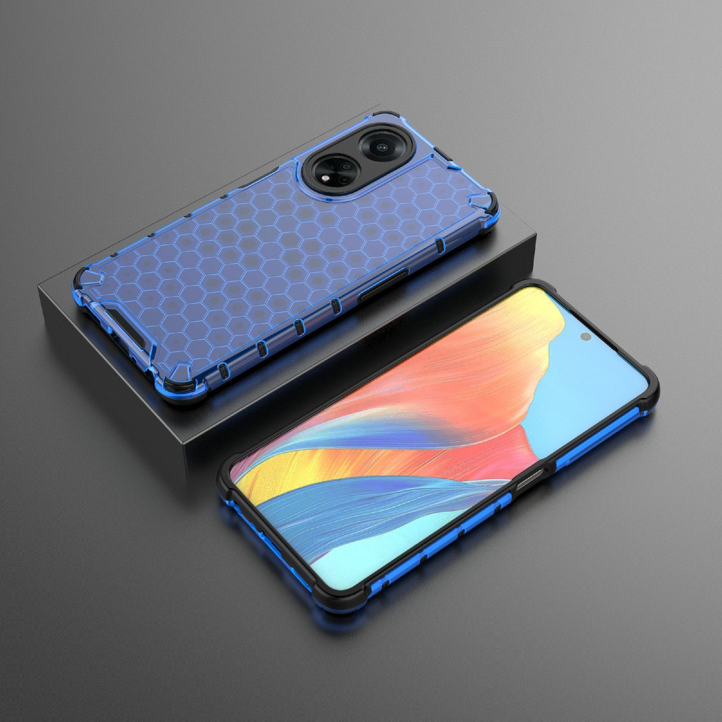 Uniqkart for Oppo A98 5G Anti-drop Phone Case TPU+PC Honeycomb Texture Cover - Blue