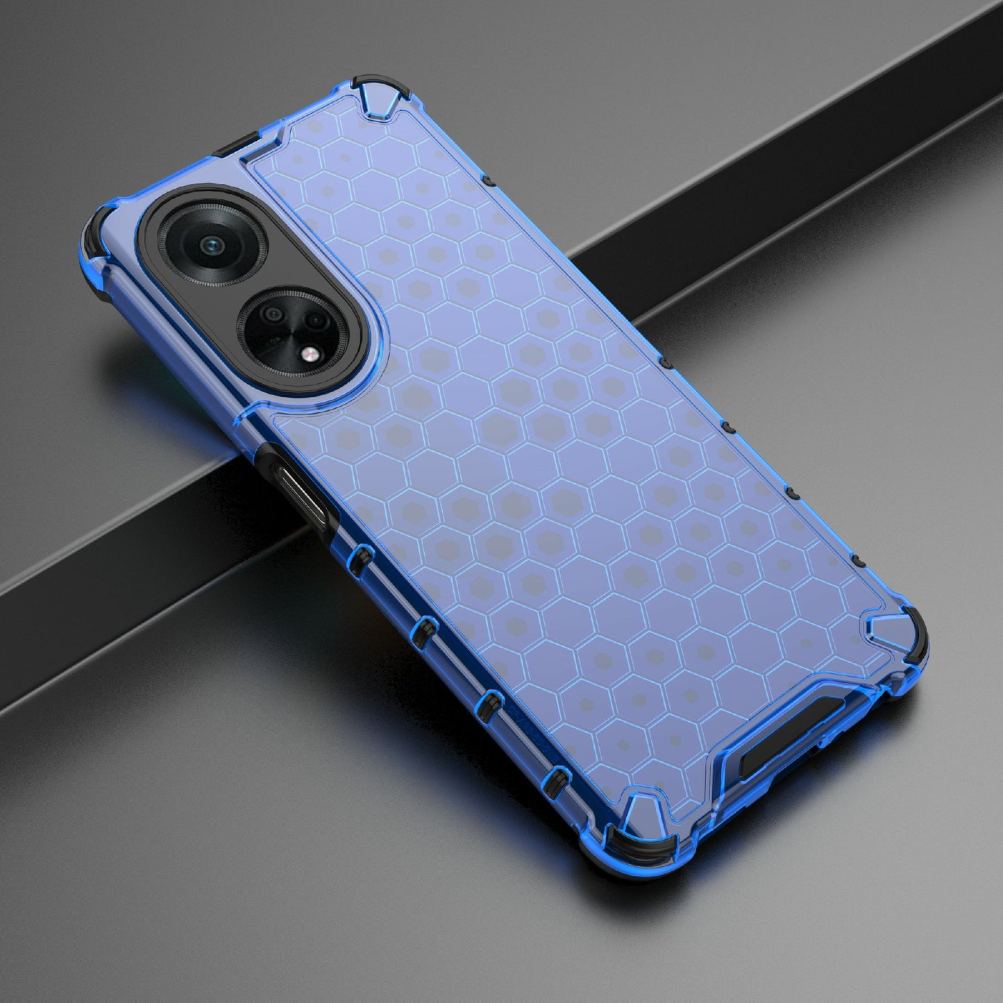 Uniqkart for Oppo A98 5G Anti-drop Phone Case TPU+PC Honeycomb Texture Cover - Blue