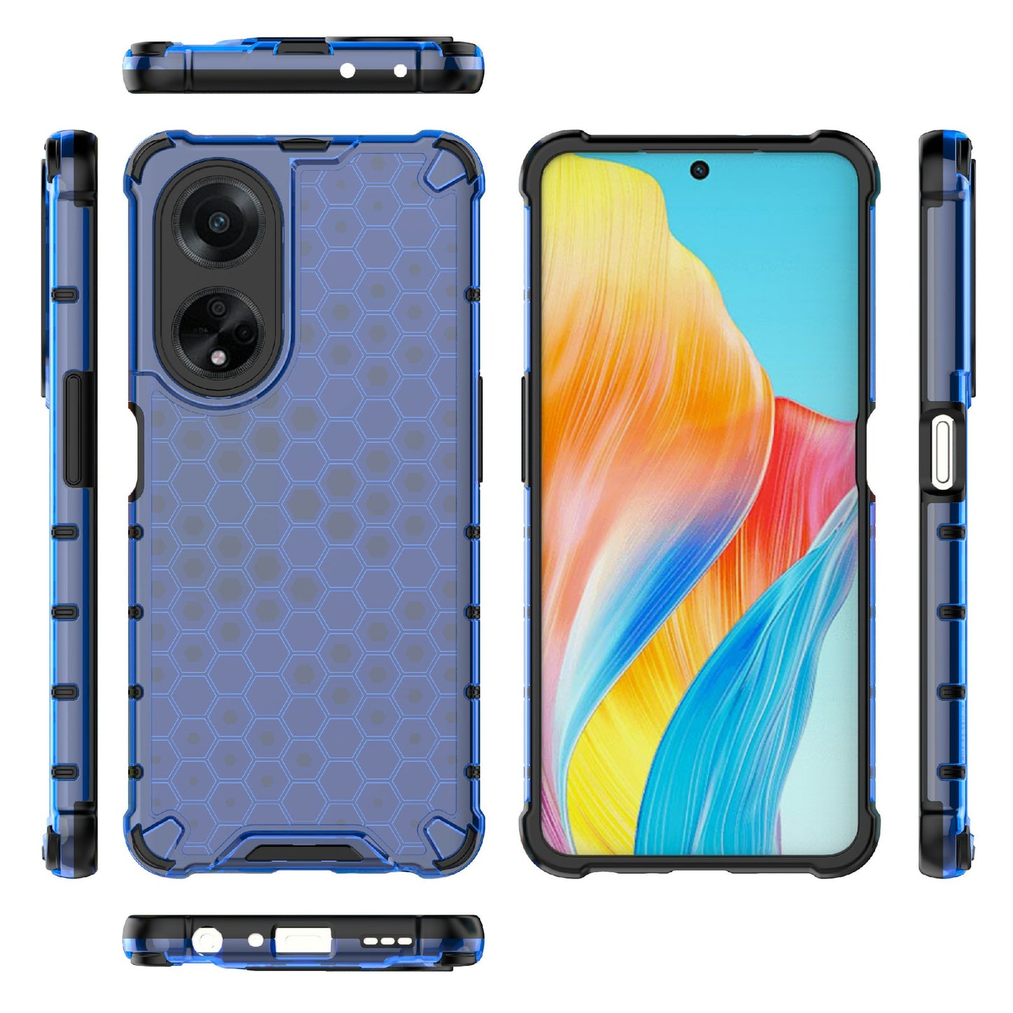 Uniqkart for Oppo A98 5G Anti-drop Phone Case TPU+PC Honeycomb Texture Cover - Blue