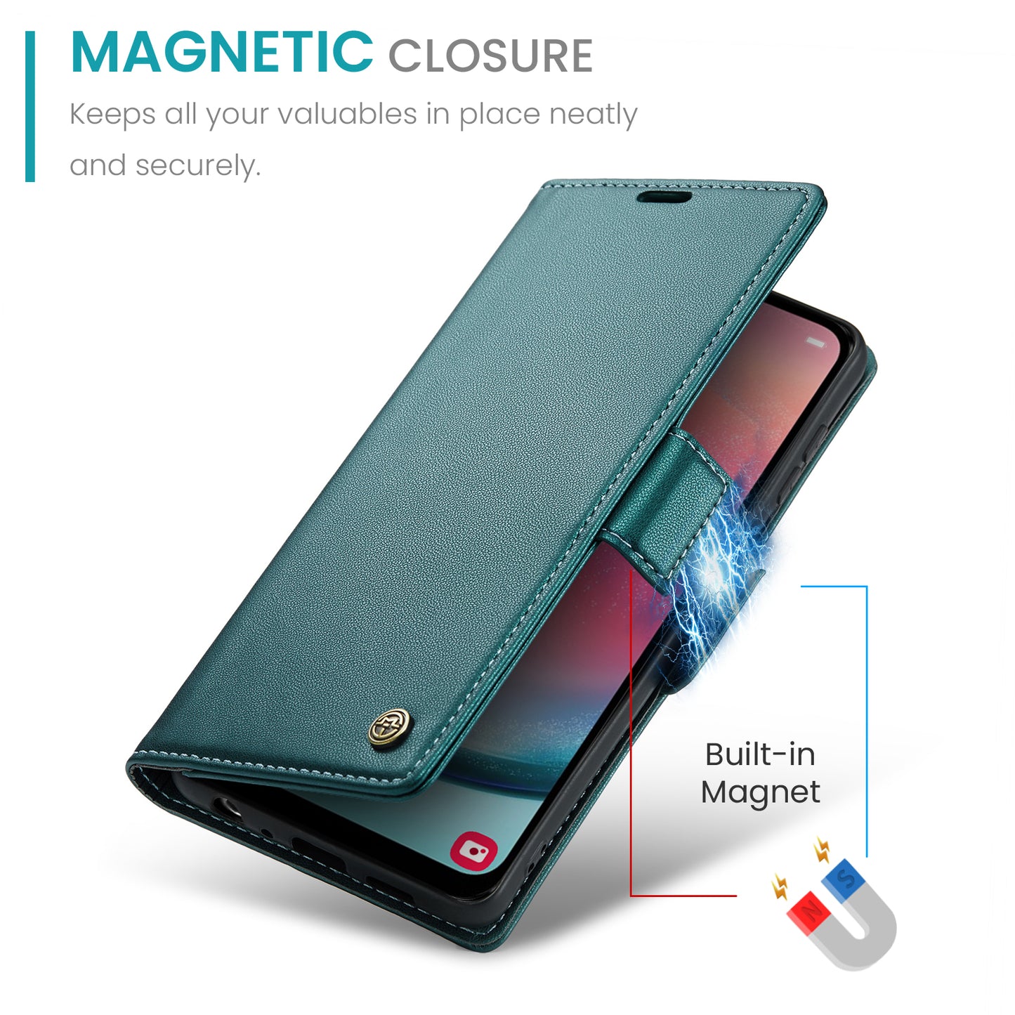 Caseme 023 Series For Samsung Galaxy A24 4G RFID Blocking Phone Case PU Leather Wallet Stand Cover - Green