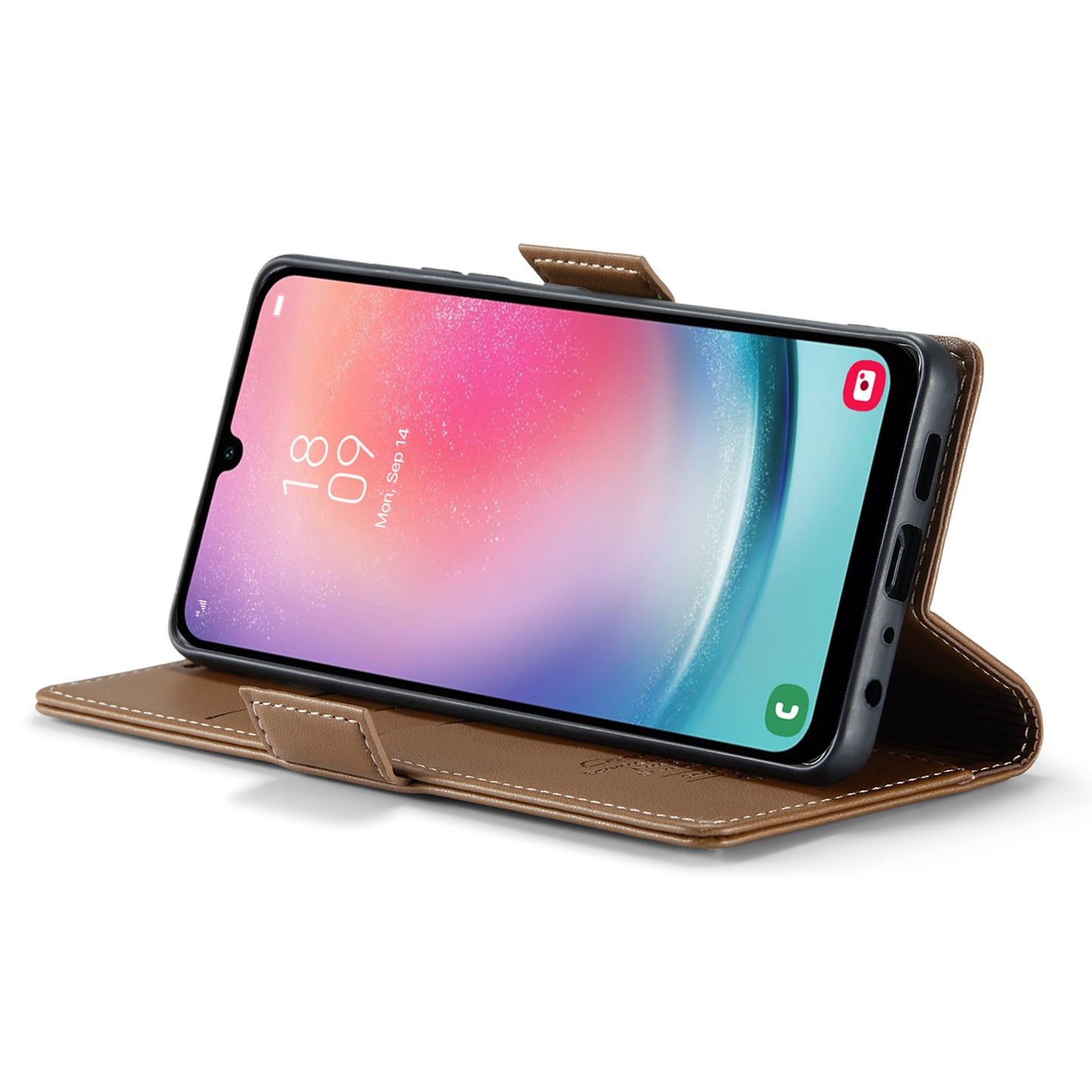 Caseme 023 Series For Samsung Galaxy A24 4G RFID Blocking Phone Case PU Leather Wallet Stand Cover - Brown