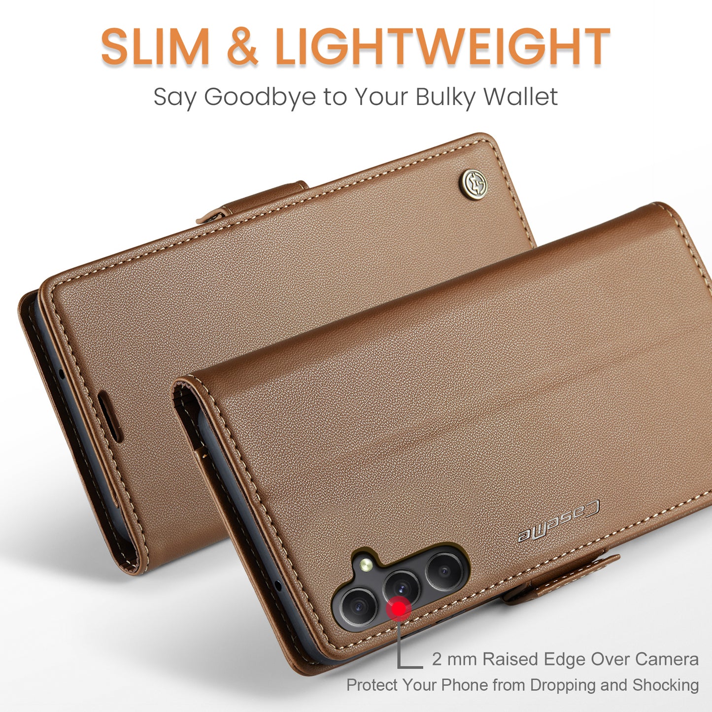 Caseme 023 Series For Samsung Galaxy A24 4G RFID Blocking Phone Case PU Leather Wallet Stand Cover - Brown